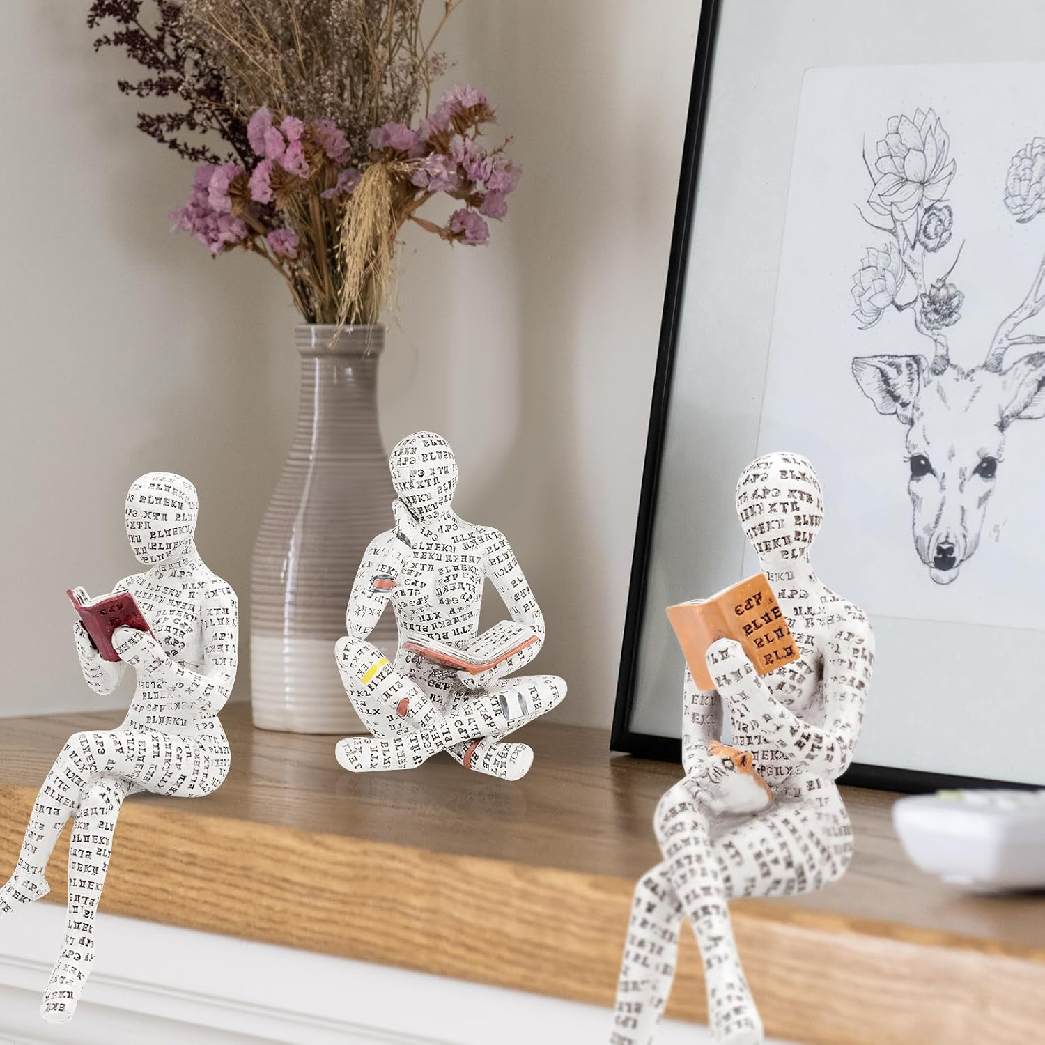 Puthiac Living Room Shelf Decor - Reading Woman Figurine Sculpture Thinker Statue - Modern Abstract Home Decor for Living Room, Office, Bedroom - Elegant and Aesthetic Decoration Statue 05 image number 6