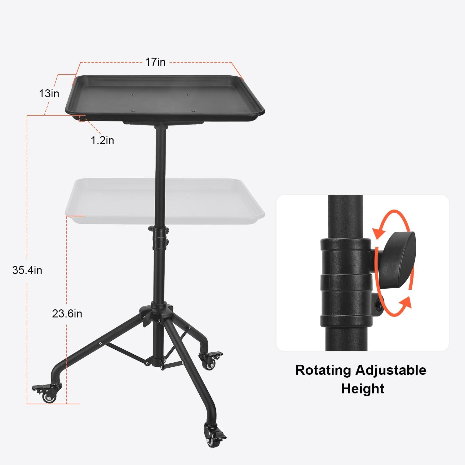 Salon Tray Cart Salon Rolling Tray, Tattoo Tray with Wheels Adjustable Height, Service Storage Tray Trolley for Beauty Clinic Spa image number 5
