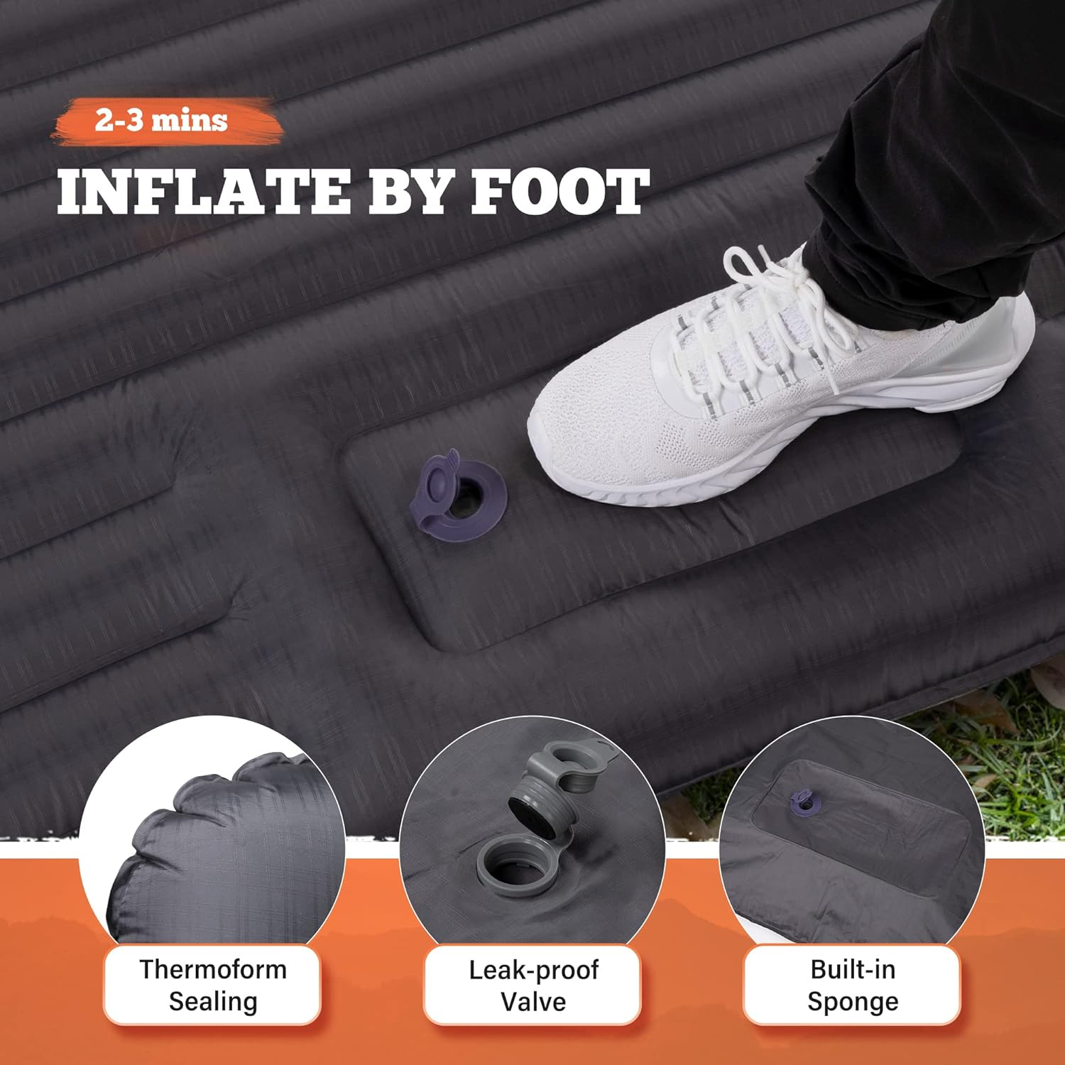 TOBTOS Double Sleeping Pad for Camping, Extra Thick 6" Camping Mattress 2 Person with Pillow Built-In Foot Pump, Inflatable Sleeping Mat for Camping, Backpacking, Hiking, Traveling