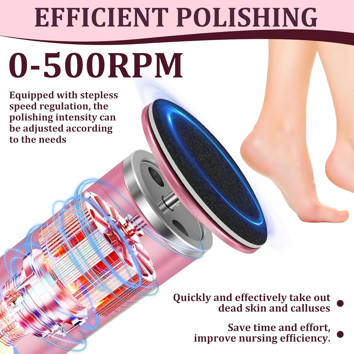 Aluminium Alloy 2 in 1 Electric Callus Remover, Adjustable Speed Foot Grinder with Ergonomic Handle Labor Saving for Body image number 4