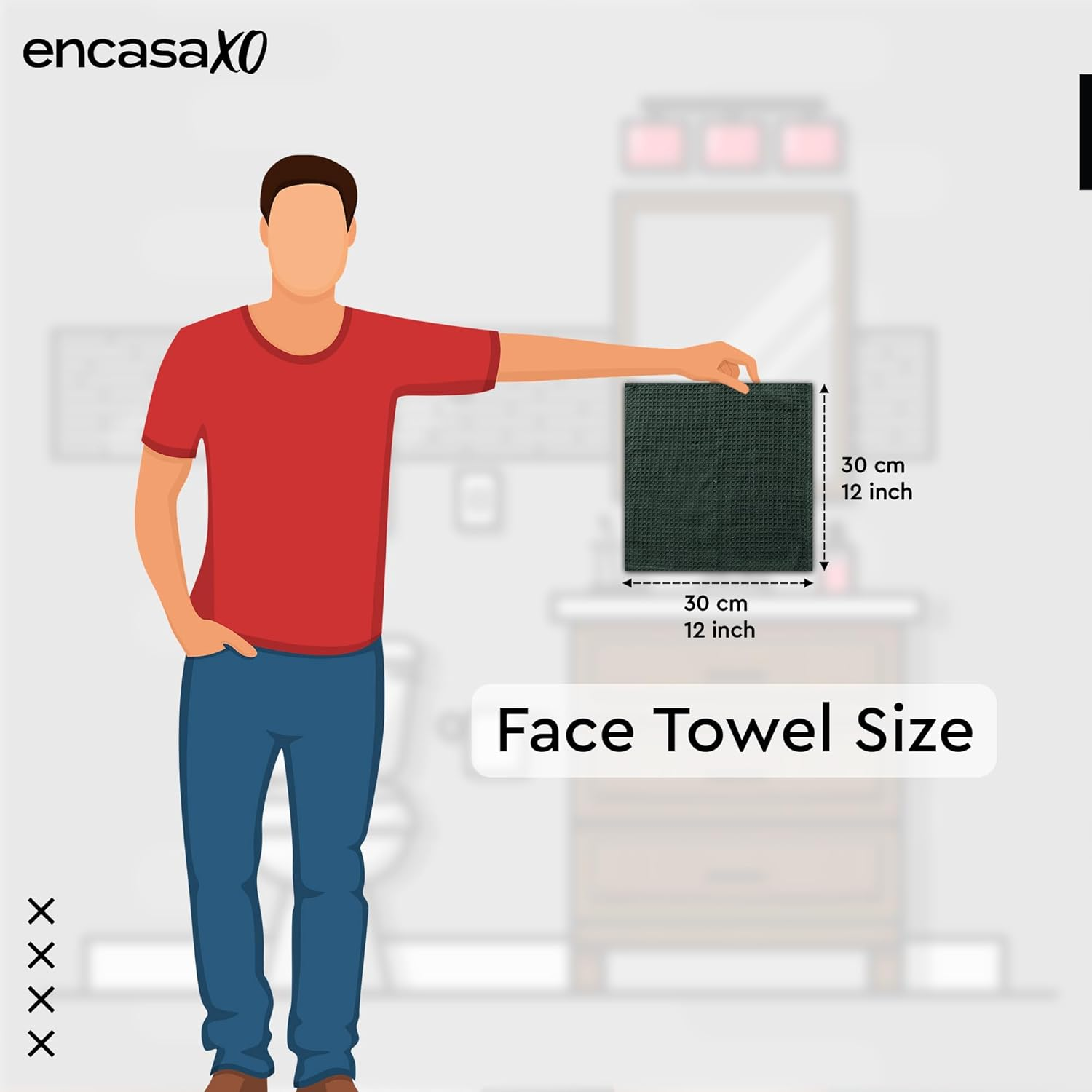 Encasa XO Face and Hand Towels for Bath, Gym - 30X30 Cm | Green | Set of 6 - Quick Dry Waffle Weave Face Cloths - Reusable Dishcloths for Everyday Use image number 7