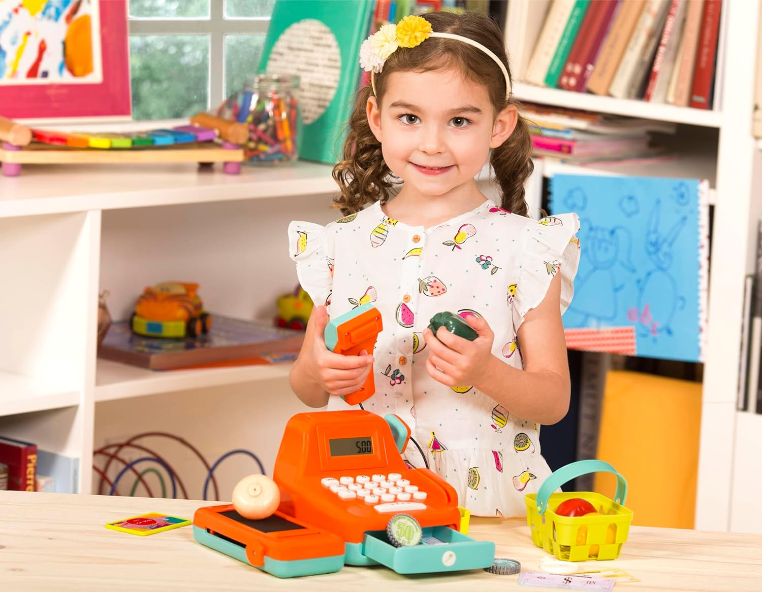 Battat Cash Register Toy Playset &Acirc;&euro;&ldquo; Pretend Play Kids Calculator Cash Register with Accessories for 3+ (26-Pieces),Orange