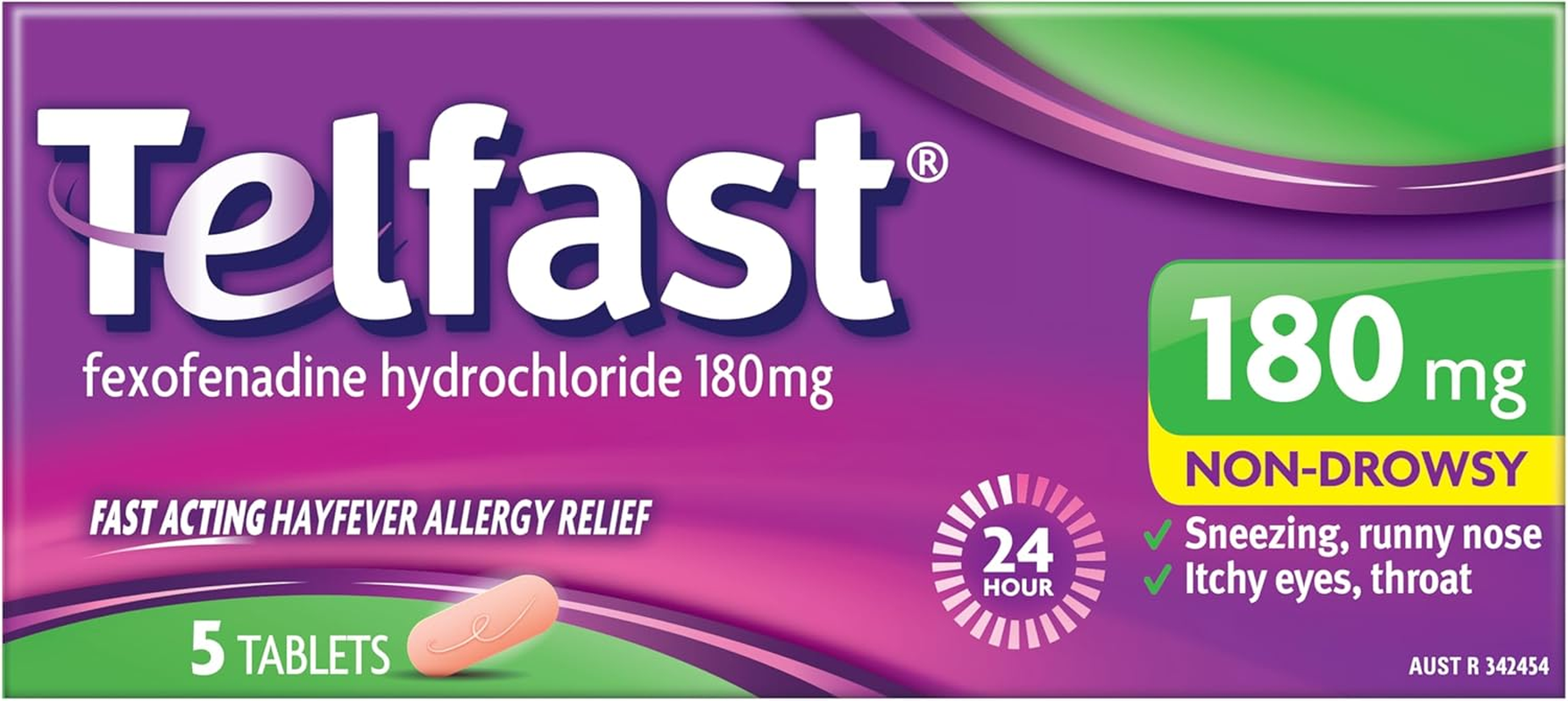 Telfast Hayfever Allergy Relief 180Mg Antihistamine - Non-Drowsy - for Sneezing, Runny Nose, Itchy Skin Rash, and Hives, 5 Tablets image number 6