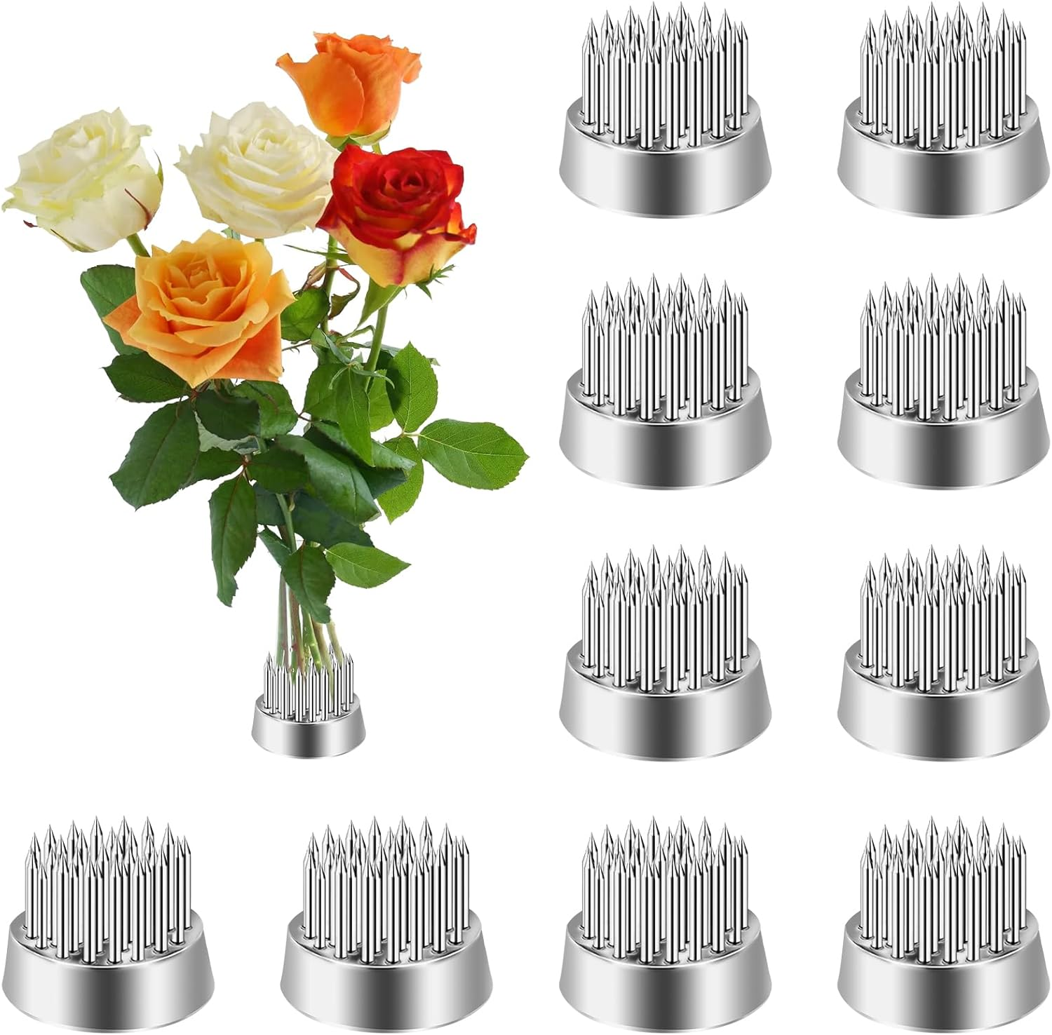 WUWEOT 12 Pack Kenzan Ikebana Flower Frogs, 0.9 Inch Flower Spiky Frog Japanese Pin Frog, Sliver Floral Fixed Tools, Metal Flower Arrangement Holder for Small Vase image number 4