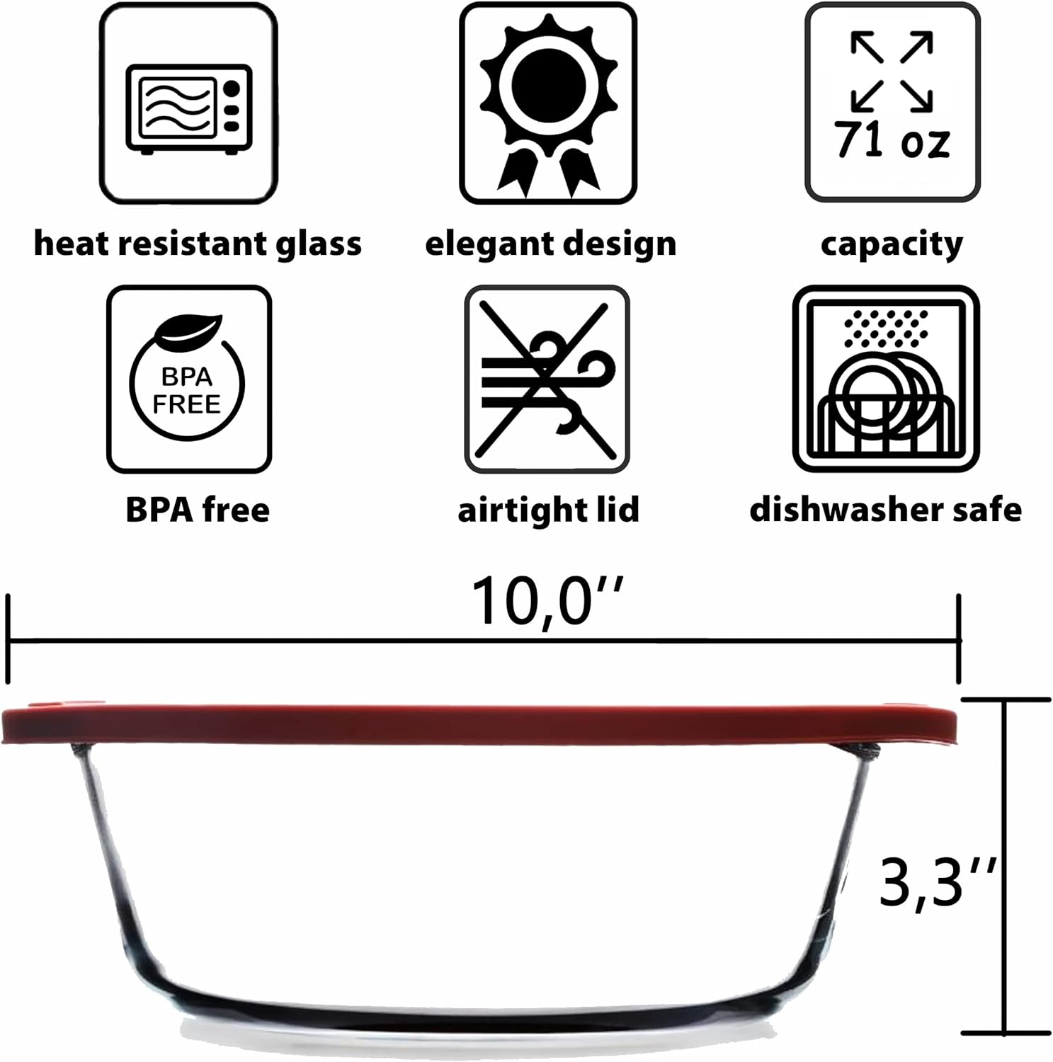 Ums 2.2 Quart Glass Baking Dishes for Oven, Food Storage Containers with Lids, Glass Storage Containers with Lids, Meal Prep Containers, Salad Container for Lunch, Casserole Dishes for Oven