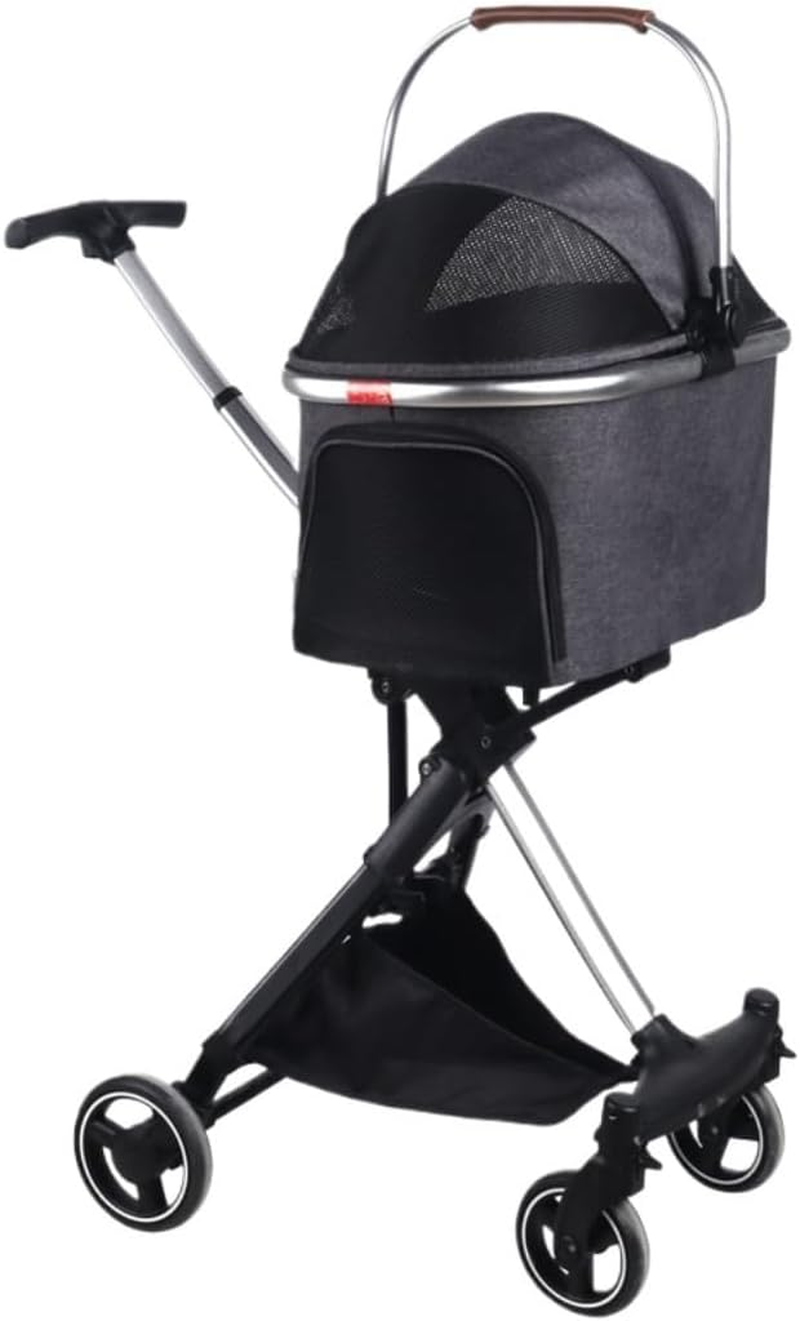 Pet Stroller Dog Stroller Cat Stroller Foldable Cats Dogs Pet Stroller for Medium Small Size Dogs Cat Stroller Detachable Carrier Basket for Puppy Dog Pram Dog Cat(Color:Gray)