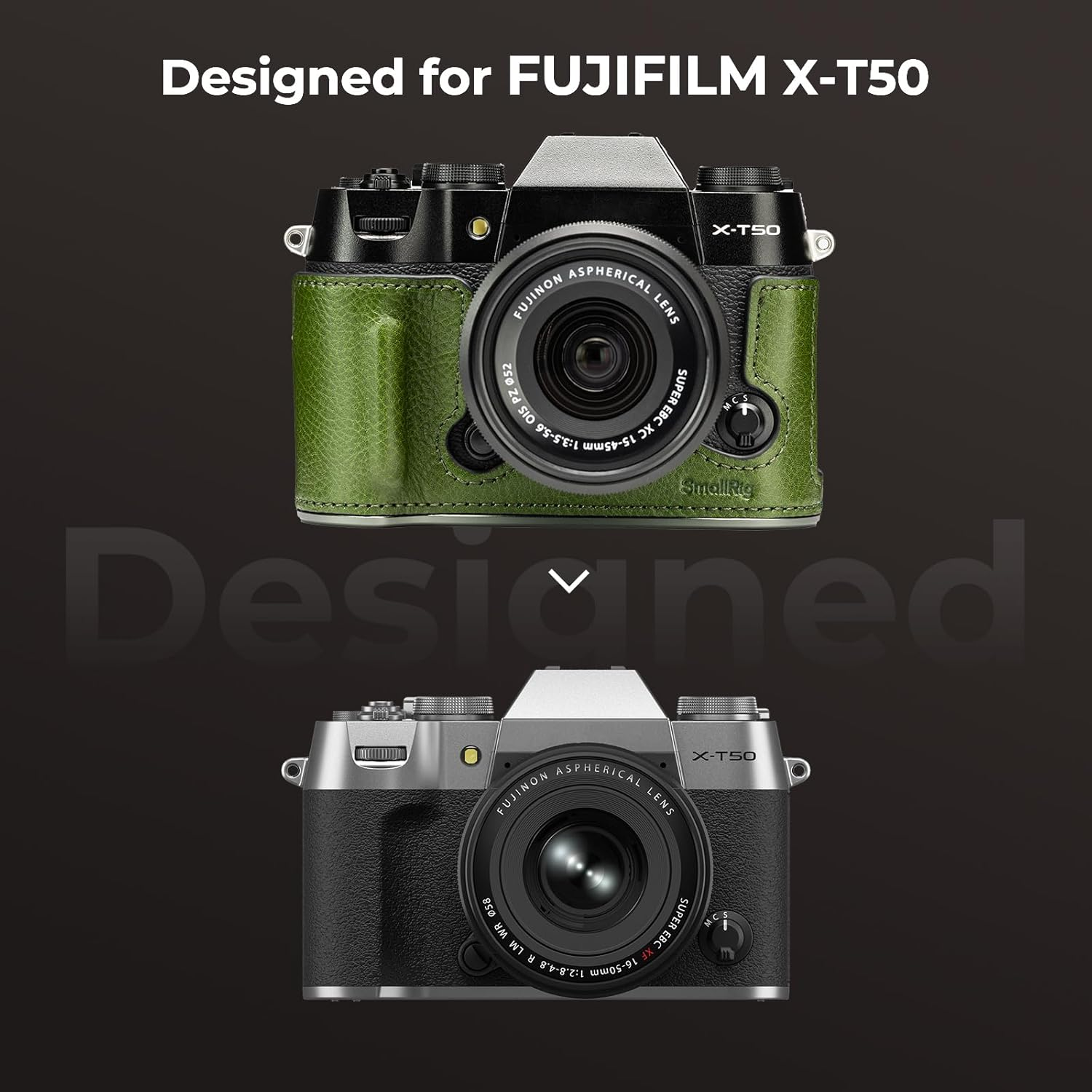 SMALLRIG X-T50 Half Leather Case Kit with Shoulder Strap, Retro Style Camera Case with Aluminum Alloy Frame for FUJIFILM X-T50, Green - 4711 image number 3