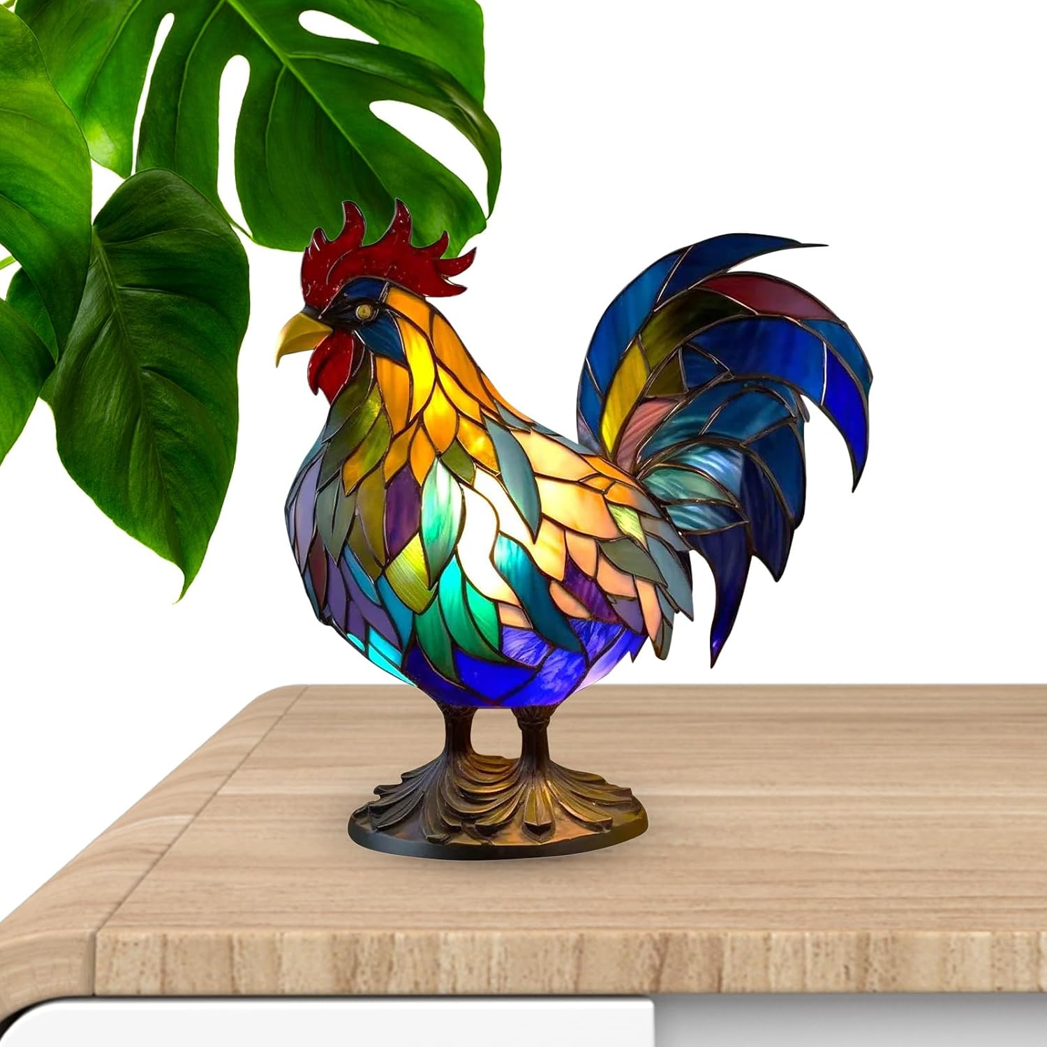 Stained Glass Table Lamp - Rooster Stained Glass Resin Lamp | Retro, Home Decoration, Housewarming for Living Room Bedroom Home Puchen image number 6
