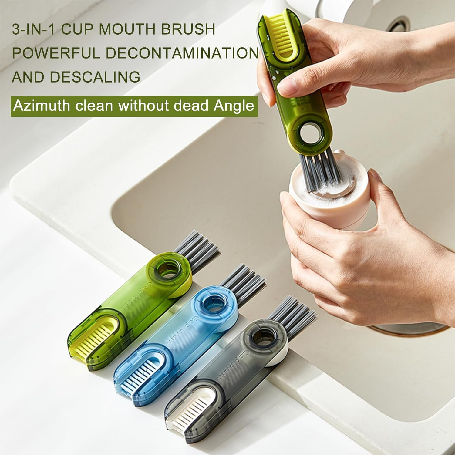 3Pcs 3 in 1 Multifunctional Cup Cleaning Brush Tiny Bottle Cup Lid Detail Brush Straw Cleaner Tools Home Kitchen Cleaning Tools for Deep Detail Cleaning for Water Bottles Coffee Cups Tumblers image number 1