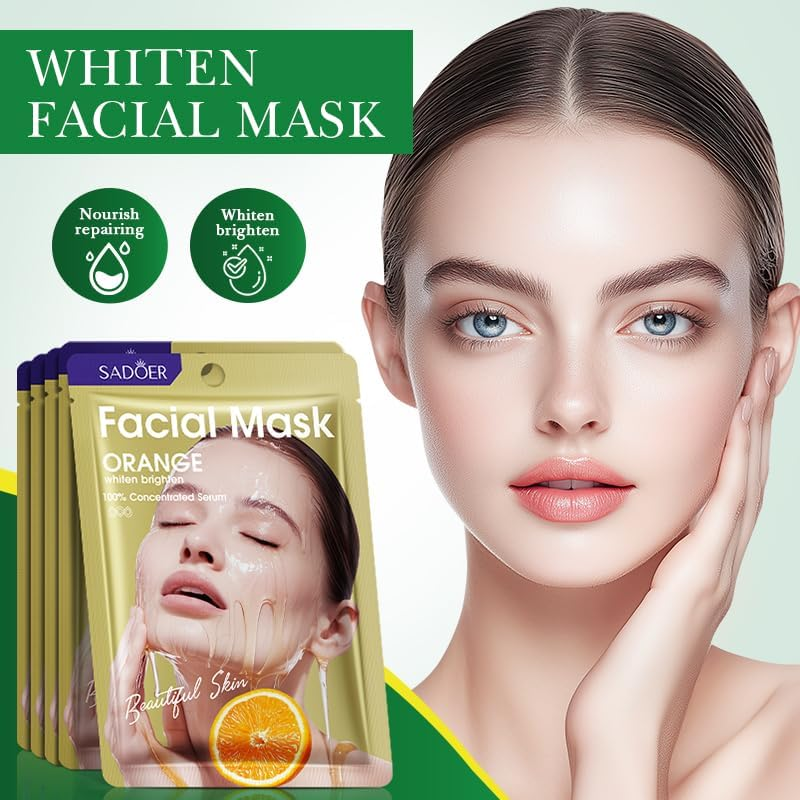 Facial Sheet Mask Set, 7 Natural Fruit Extracts, Moisturising and Nourishing, 7 Pieces