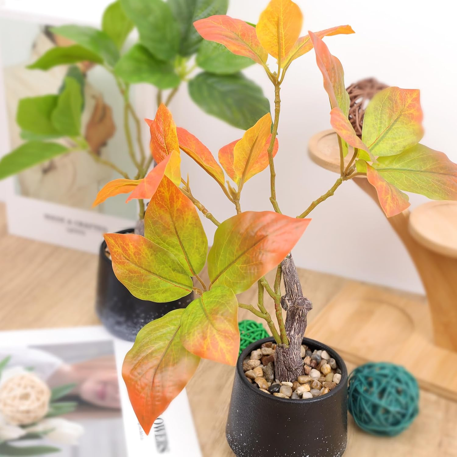 Gresorth 2 Pack Artificial Bonsai Plants with Decorative Pebbles Fake Realistic Greenery Potted Decor for Indoor Spaces Office Displays Garden Landscapes - 30Cm