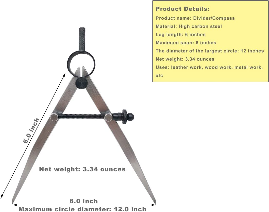 Chuangqi Leather Wing Divider, Adjustable Lockable Steel Compass (6 Inch) image number 5