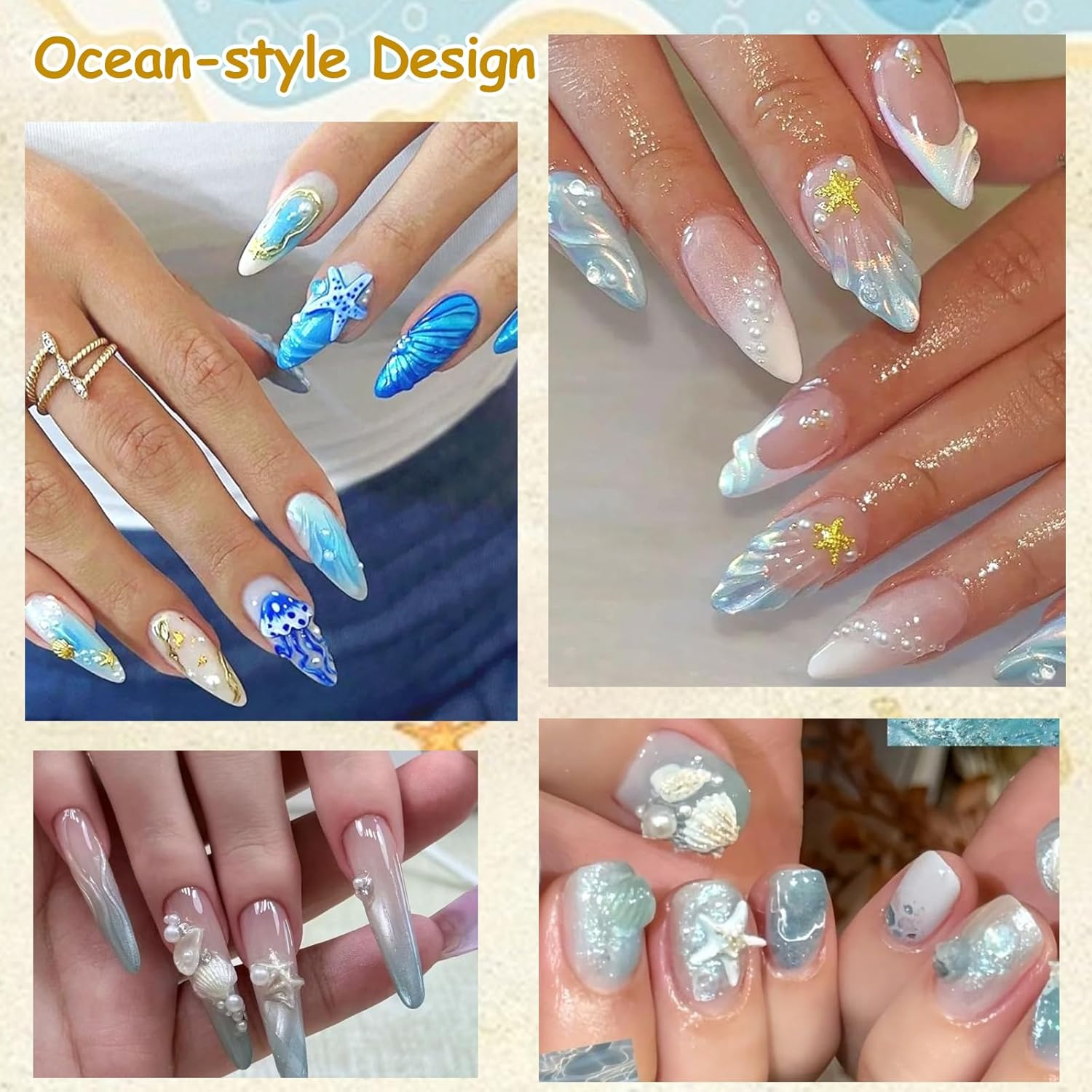 3D Nail Charms, 2 Boxes Gold Silver Nail Stuff Nail Gems Rhinestones Charms, 3D Ocean Nail Studs Starfish Shell Seahorse Metal Nail Charms for Women Girls Nail Art DIY Accessories image number 1