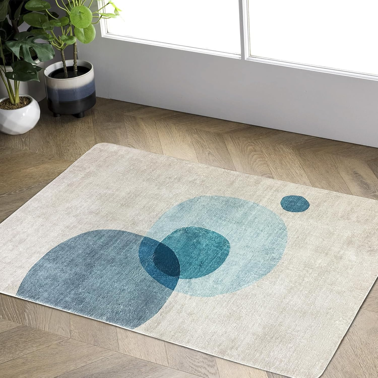 Tinyboy-Hbq Area Rug Short Pile Living Room Carpet Modern Geometric Design Rugs Circular Pattern Rug Non-Slip Decorative Rugs for Bedroom (Light Grey/Beige, 120 * 160Cm)