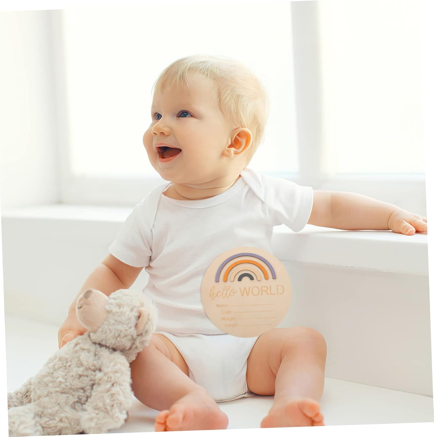 Milestone Wooden Photo Prop Name Sign Newborn Months Card for Gender Reveal Shower Parents Gift image number 5