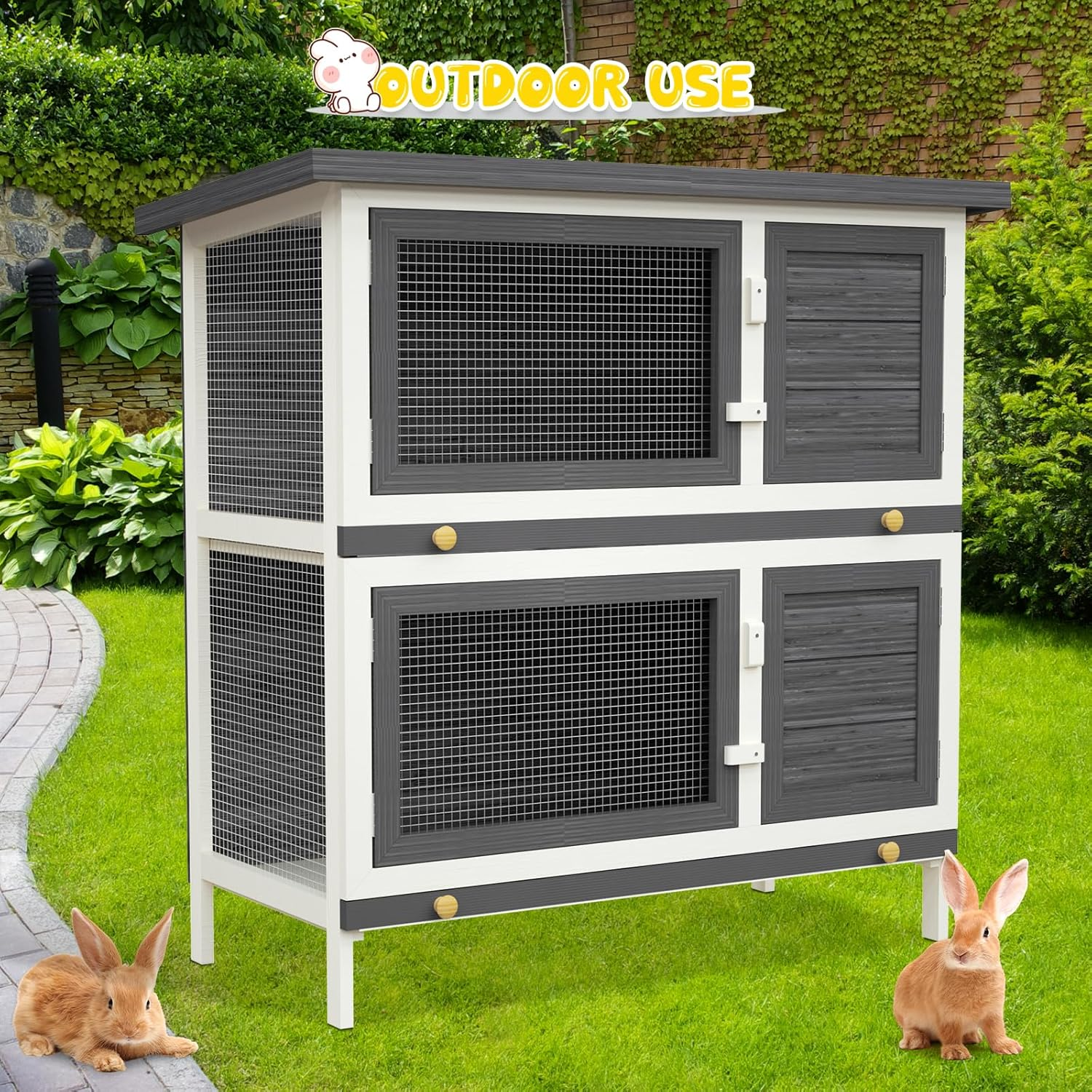 Oppsbuy Rabbit Hutch Chicken Coop Guinea Pig Cage Pet House for Small Animals 90Cm X 45Cm X 90Cm Grey image number 5