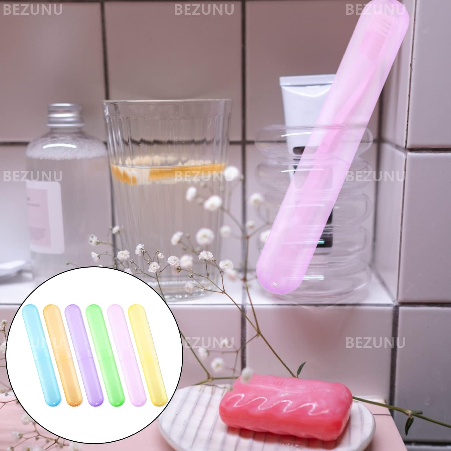 Travel Toothbrush Case, 6 Pcs Toothbrush Dust Cover Storage Box Toothbrushes Holder for Travel, Storage, Camping (6 Colors) image number 4