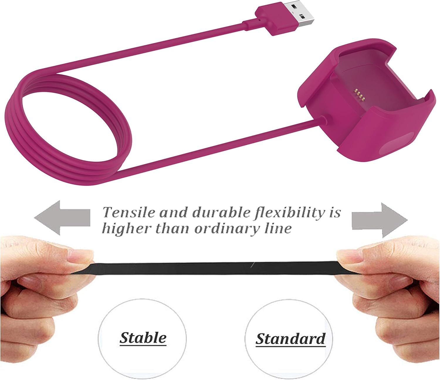 Fitturn Intended for Fitbit Versa 2 Charger Replacement USB Data Charger Dock Charging Cable Stand Intended for Versa 2 Health & Fitness Smartwatch, 3Ft Sturdy Power Cord (Purple) image number 1