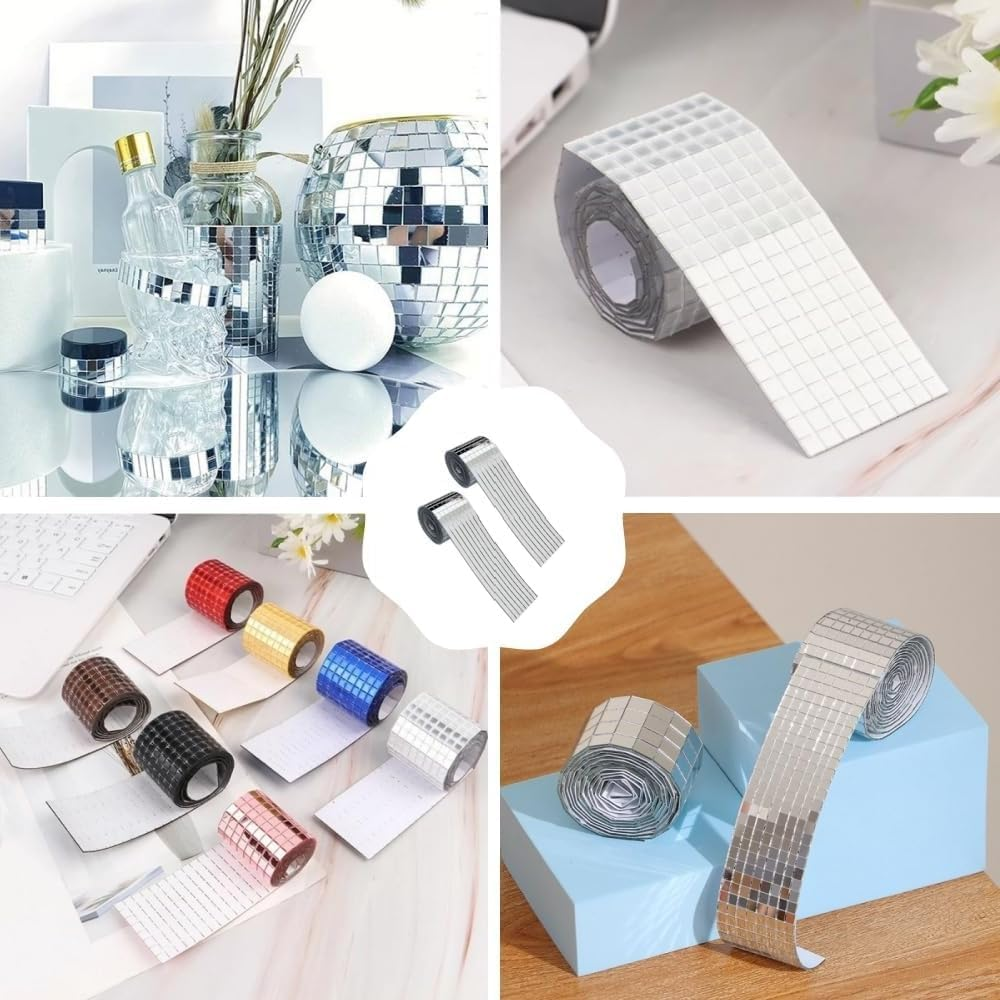 Mosaic Tiles, 3200 Pcs 5 X 5 Mm Self Adhesive Disco Tiles, Square Mirror Mosaic Stickers Decals for Interior Decoration, DIY Crafts, Home Decoration, Card Making, Art Collage and Disco Ball Projects &hellip; - Silvery image number 3