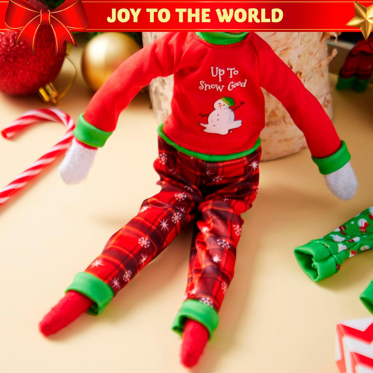 JOYIN 2 Packs Santa Couture Ugly Sweaters for Elf Doll, Santa and Snowman Classic Style Pajamas, Christmas Sweater for Elf Doll Green & Red image number 2