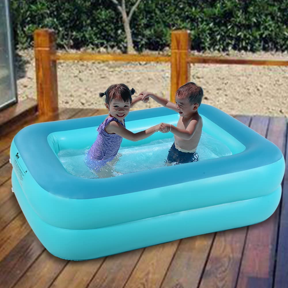 HIWENA Inflatable Kiddie Pool, 45" X 35" X 14" Green Kids Swimming Pool Summer Water Fun Bathtub with Inflatable Soft Floor image number 3