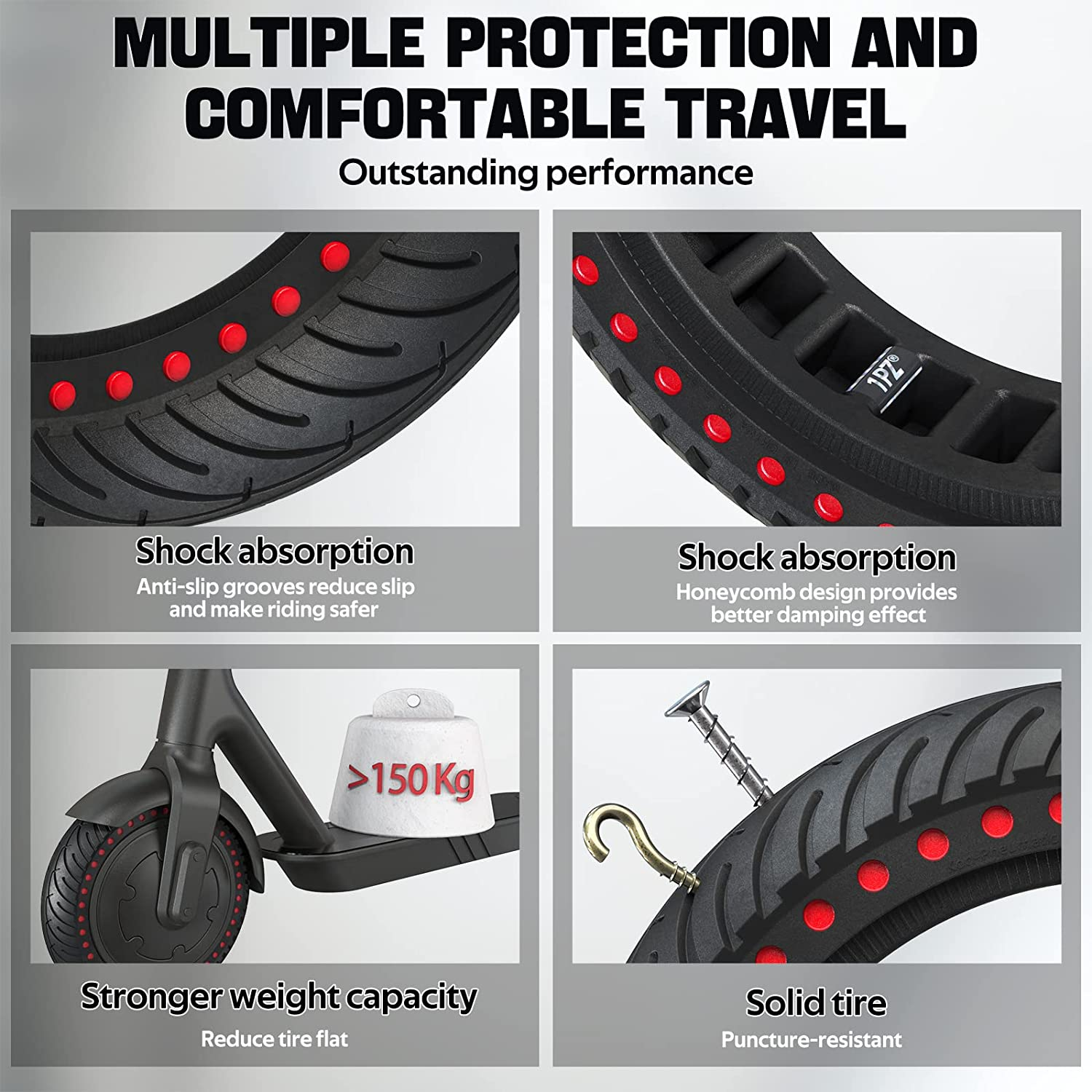 1PZ TR1-R85 8.5 Inch Solid Tires Wheel'S with 1 Installation Tools Replacement for Xiaomi Mijia M365 Gotrax GXL XR V2 Electric Scooter image number 1