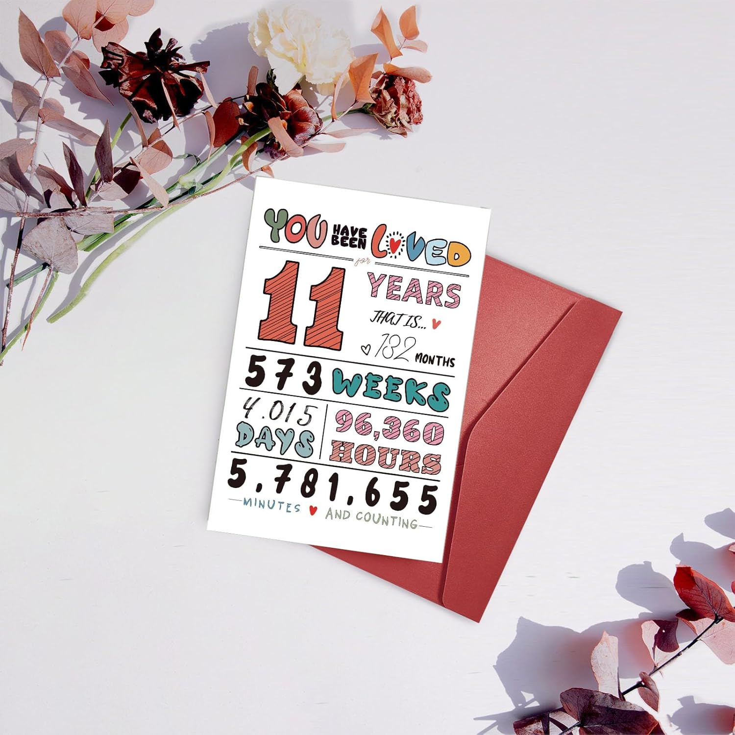 AIQIUQIU 11Th Birthday Card for Boys Girls, Funny Greeting Card with Several Important Time (Years/Months/Weeks/Days/Hours/Minutes), Party Decor Supply Ideas Birthday Gifts for Him or Her