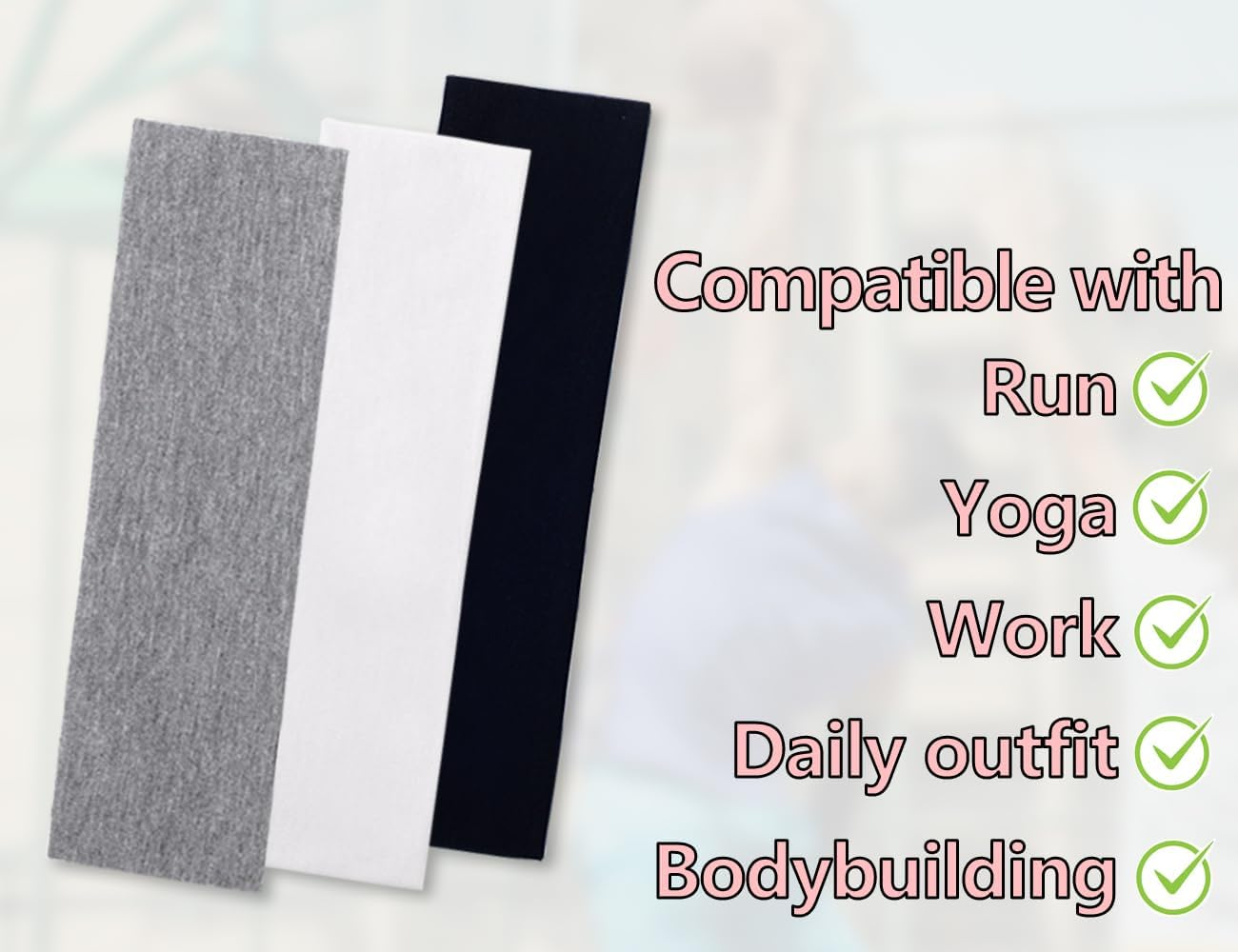 Lhbwhiz Pack of 3 Yoga Headbands, Women'S Non-Slip Wide Headband, Soft Elastic Fitness Hair Bands, Sports Fabric Hair Band, for Running, Exercise, Gym (23.5 X 6 Cm, Solid Colour)