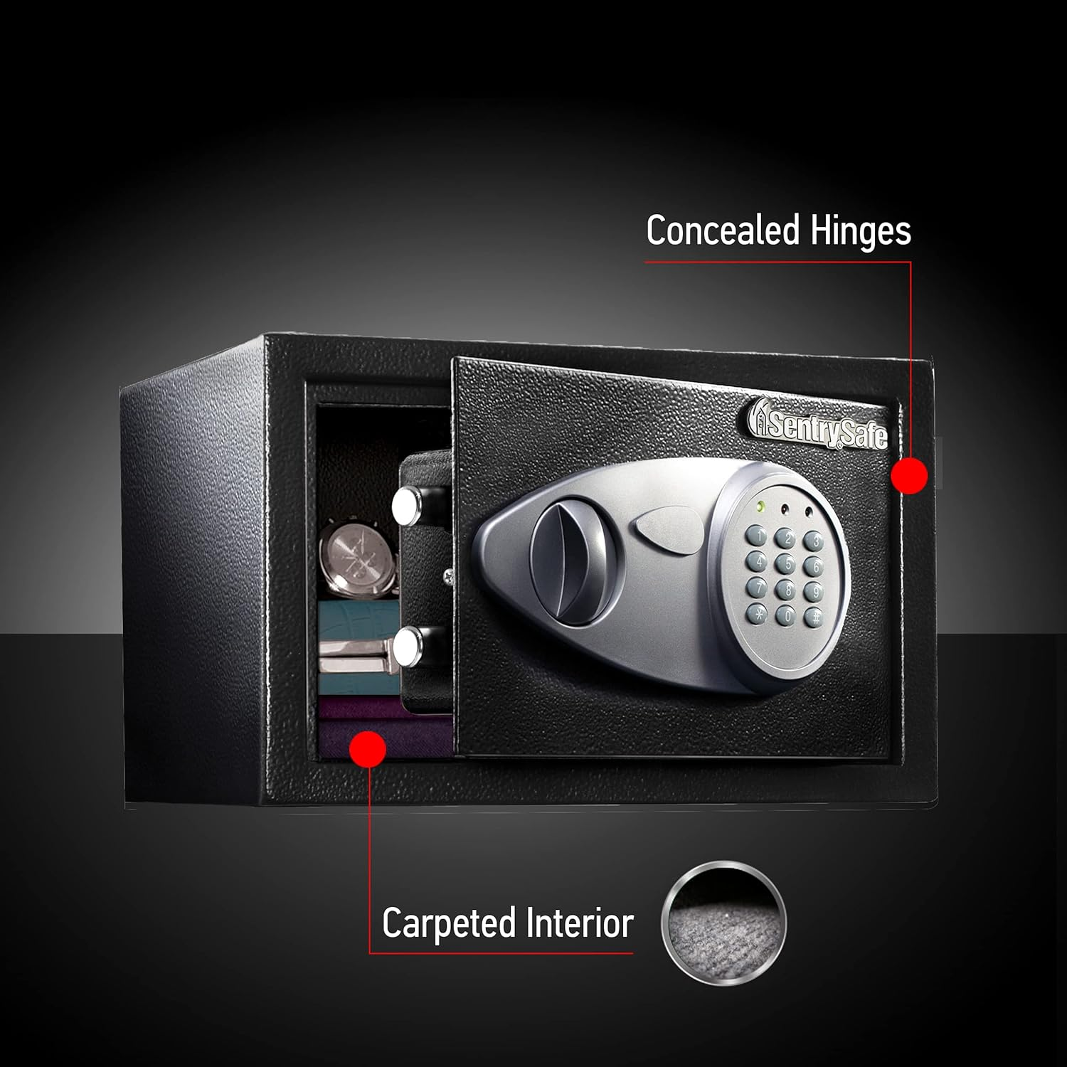 Sentry Safe X055 Compact Digital Lock Safe &ndash; Jewelry & Money Steel Storage Cabinet with Digital Keypad & Override Key &ndash; Lock Box with Bolt-Down Kit for Home, Office, or Dorm &ndash; 16.4L Capacity &ndash; Black image number 2
