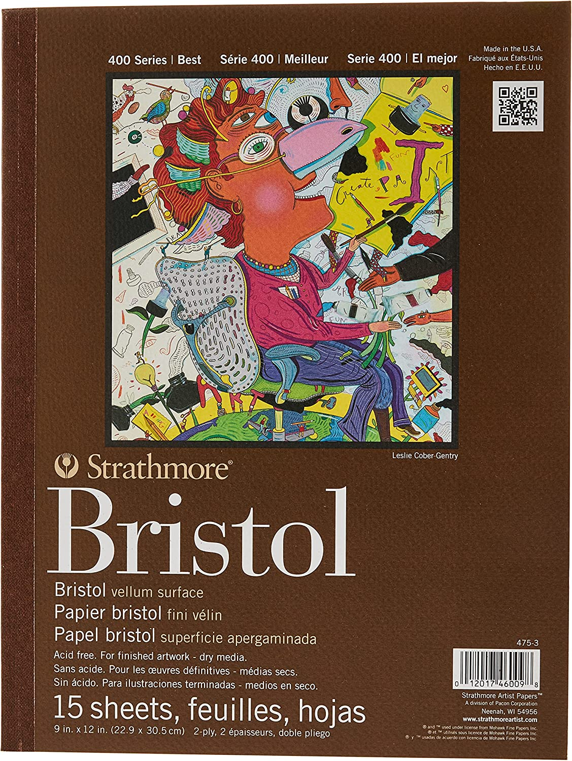 Strathmore 475-3, 400 Series Bristol, 2-Ply Vellum, 9"X12" Tape Bound, 15 Sheets