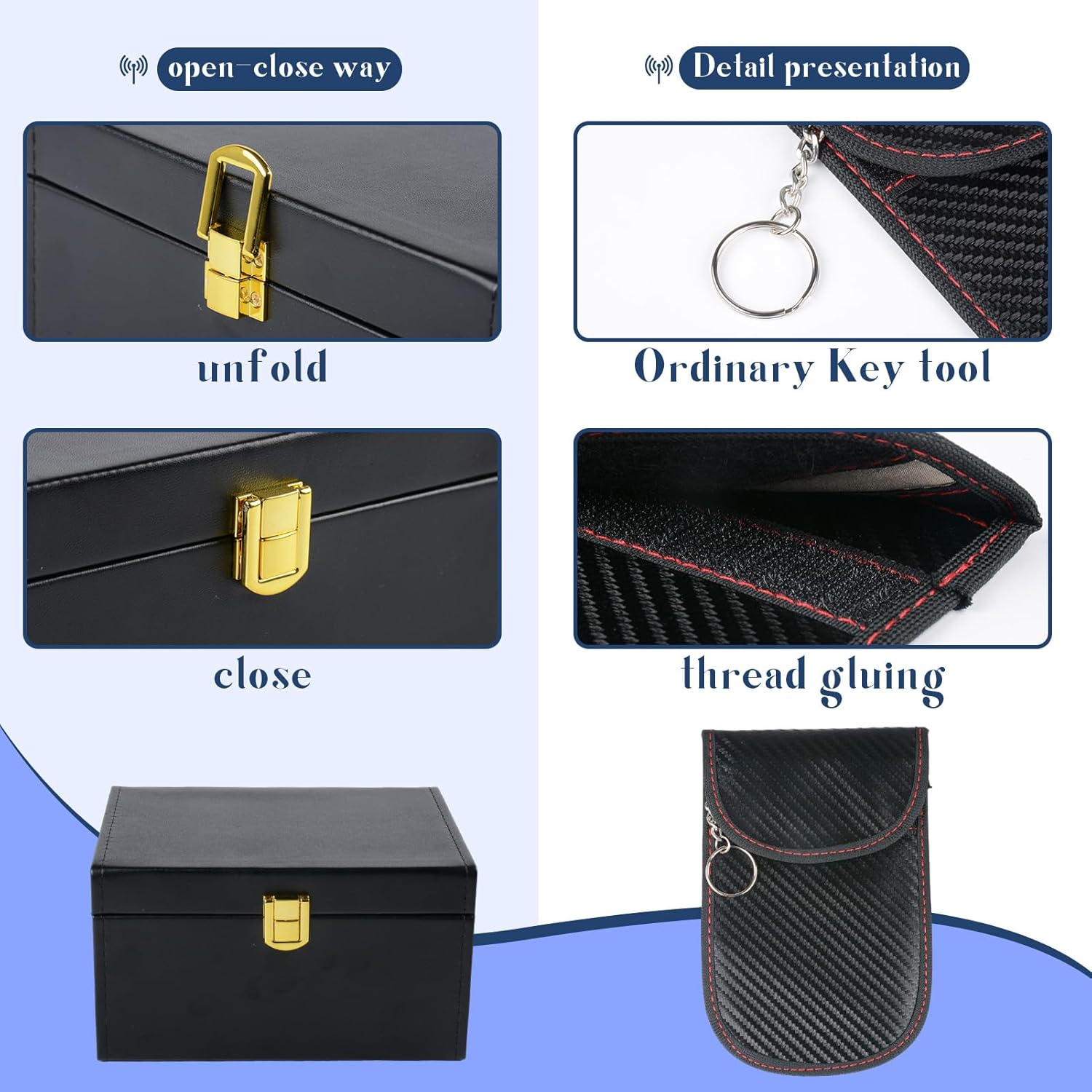 Faraday Box with 2 Faraday Bags Value Set for Car Key Signal Blocker Box Keyless Entry Car Key Safe Protector Anti-Theft Shield RFID Blocking Set for Keys and Phones image number 1