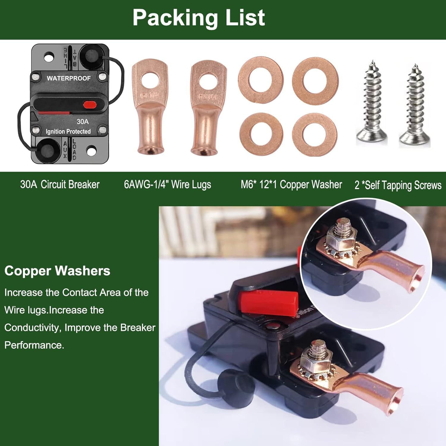 20 Amp Circuit Breaker for Boat Trolling Motor Marine ATV Trailer Vehicles Stereo Audio Electronic Battery Solar System Inline Fuse with Manual Reset Switch Waterproof DC 12V-48V (20A) image number 3