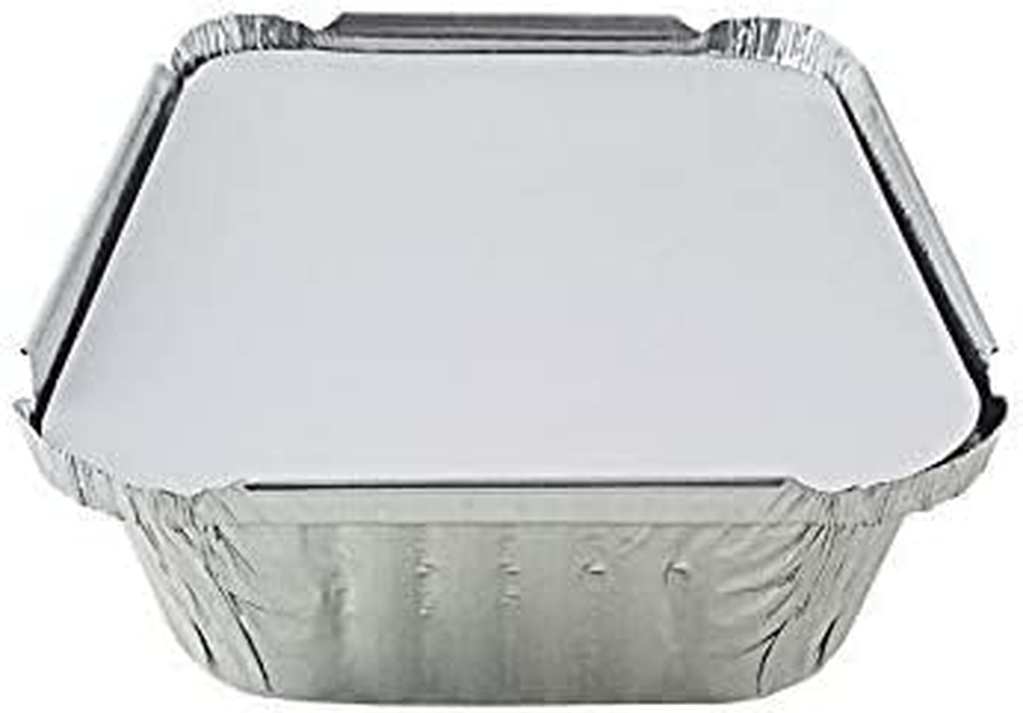 Pack of 50 Aluminium Disposable Foil Food Container with Lids, Reusable Takeaway Containers, Great for Baking Roasting Cooking Food Storage, 14 X 12 X 5Cm