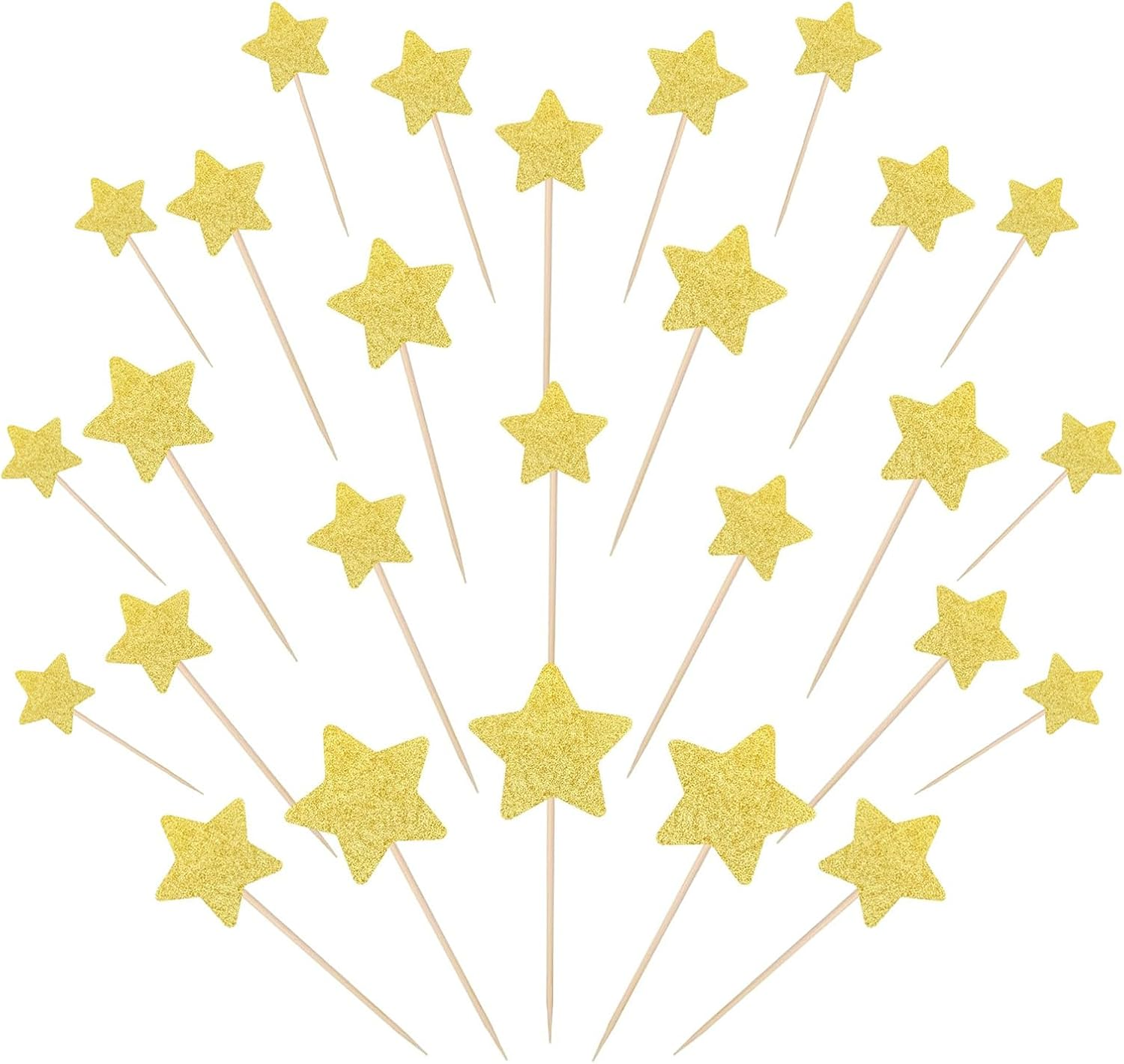 30PCS Gold Glitter Star Cake Toppers - Assorted Size Cupcake Picks for Birthday/Wedding/Baby Shower Decorations - Edible-Grade Party Supplies
