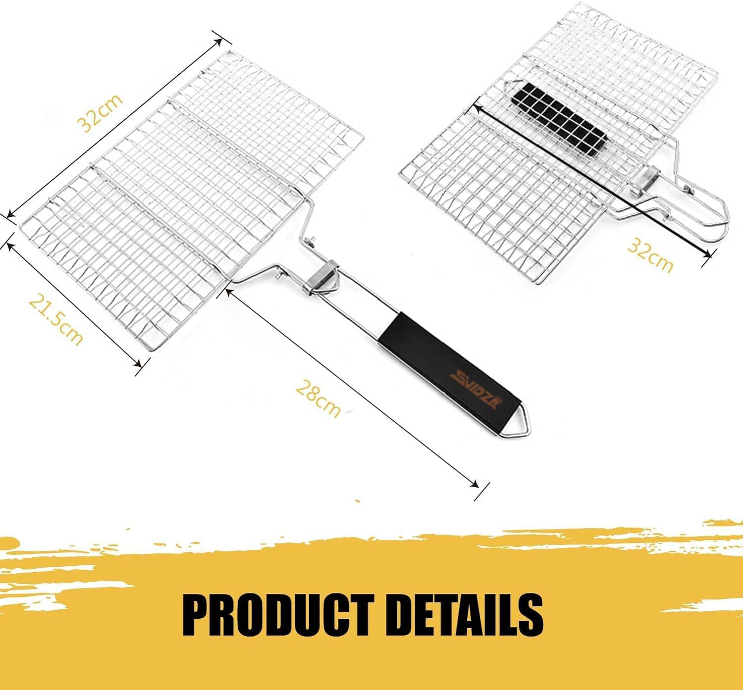 Fish Grill Basket, Svidza Portable Outdoor Non-Stick Grilling Basket for Fish, Vegetables, Shrimp and Steak. Thickened 304 Gardening Grill Netting Lasts Longer