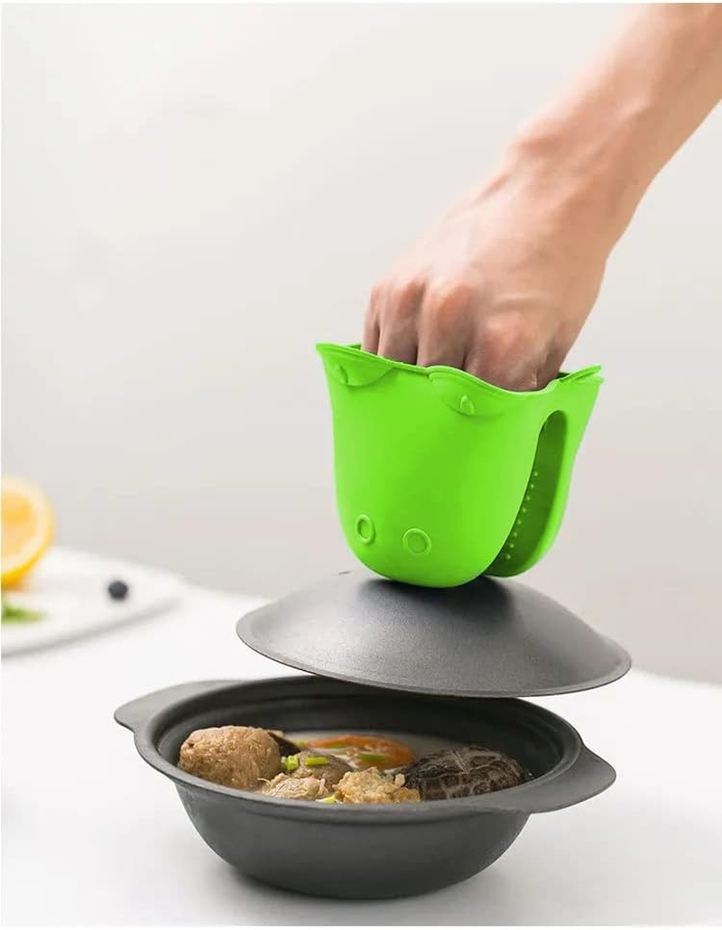 Belmalia 2 X Silicone Oven Pot Holder, Silicone Oven Glove, Oven Glove, Oven Glove, Heat Resistant, Frog Green Design