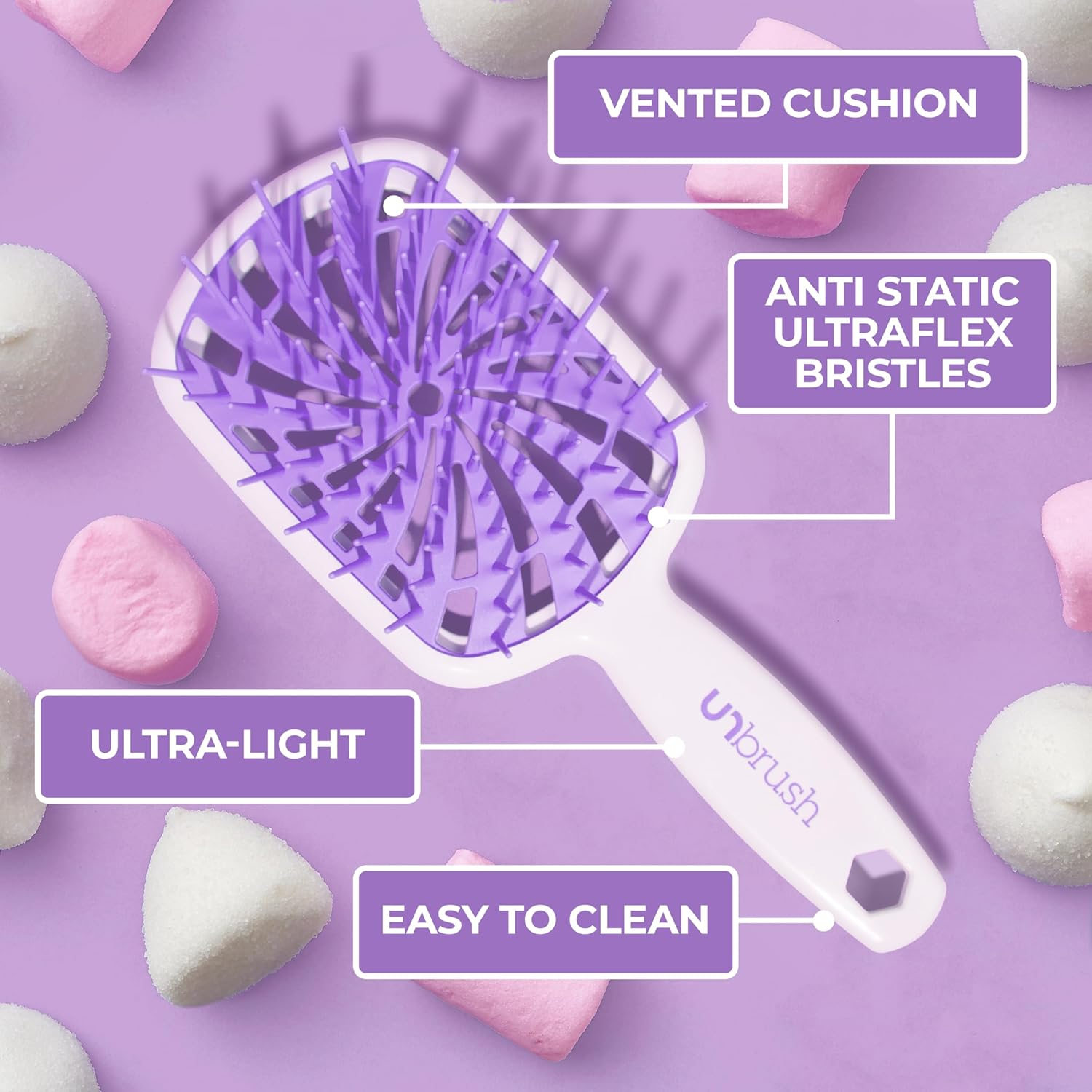 FHI Heat New Unbrush!! Unbrush plus Detangler Brush for Gentle and Effective Detangling on Wet or Dry Fragile Hair Types &mdash; 84 Ultraflex Bristles, Ultra-Light, Anti-Static, Vented Hair Brush - Lemon Drop image number 6