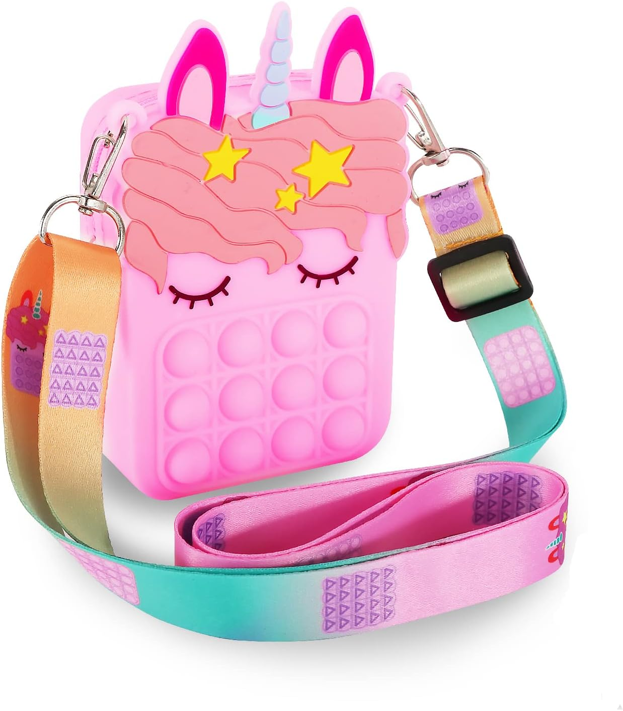 Push Bubble Sensory Pop Simple Fidget Handbag, Push Bubble Fidget Sensory Toys Crossbody Handbag Shoulder Bag, Silicone Small Purse Relieve Stress Relief Bag Dimple Toy for Kid Adult. (Pink)