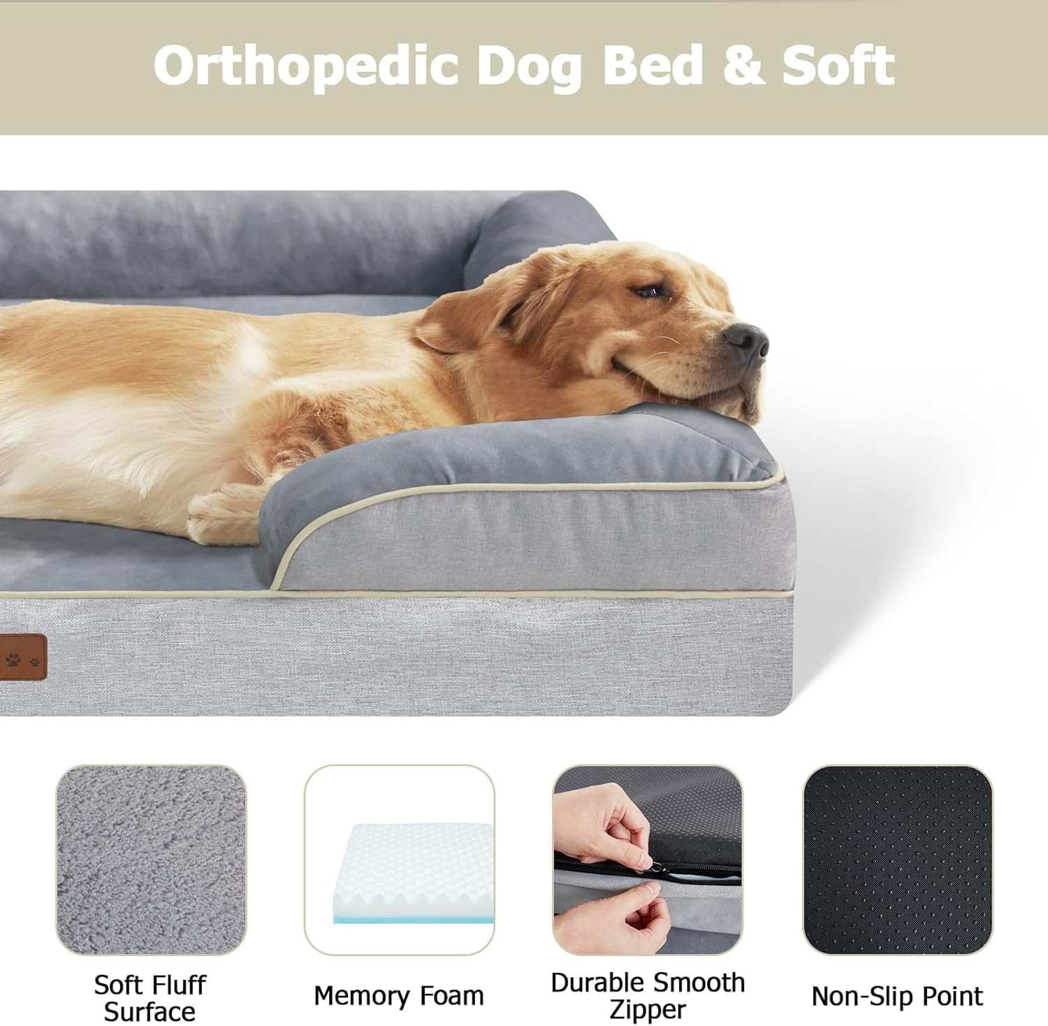 Dog Beds for Large Dogs, Waterproof Memory Foam XXL Couch Dog Bed with Removable Washable Cover & Non-Slip Bottom, Orthopedic Egg Foam Dog Couch for Pet Sleeping, Giant Pet Sofa Beds (110X80X21Cm) image number 3