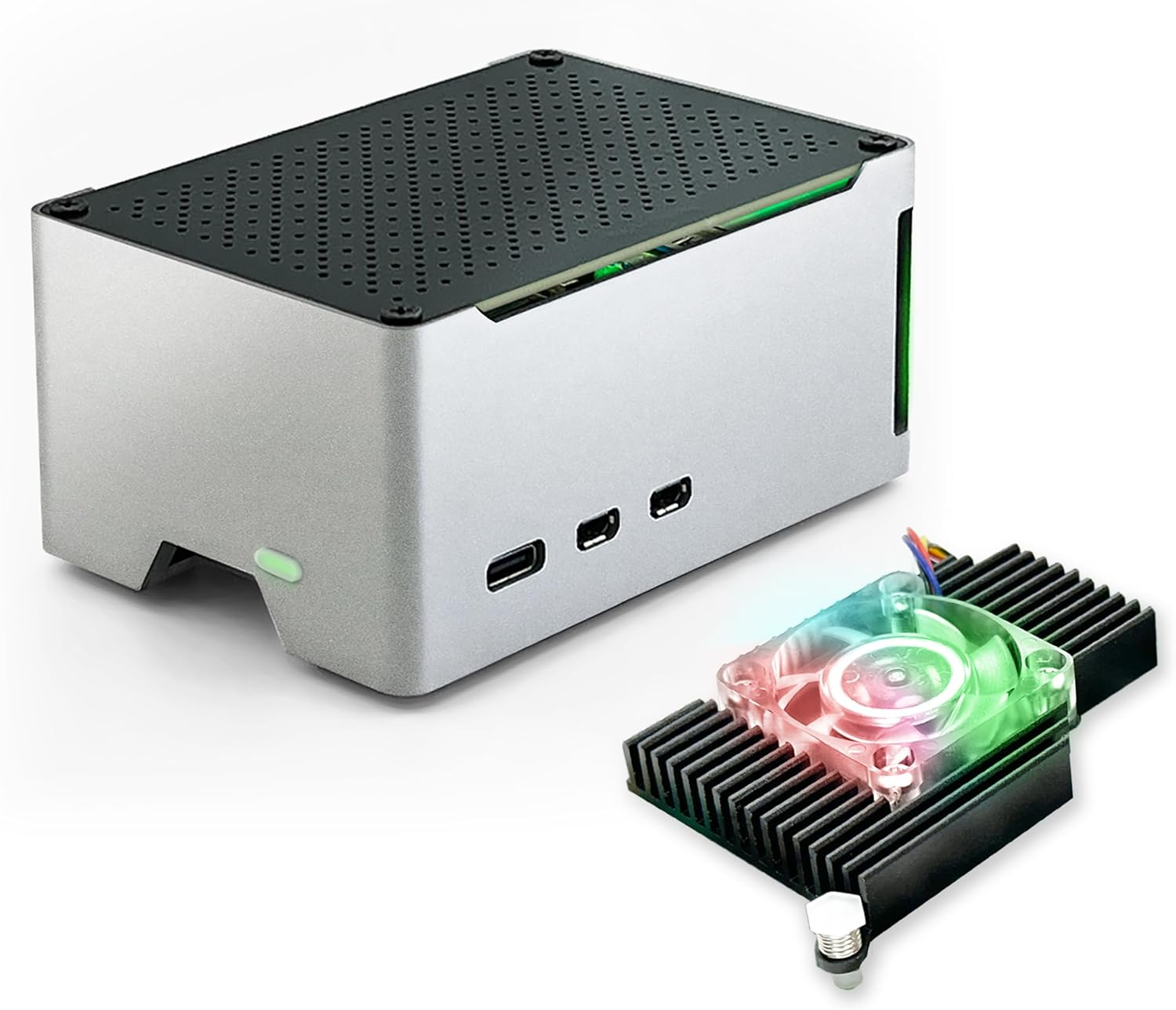 Electrocookie Raspberry Pi 5 Case, Aluminum Compact Case with Active Cooling Fan (Silver) image number 2