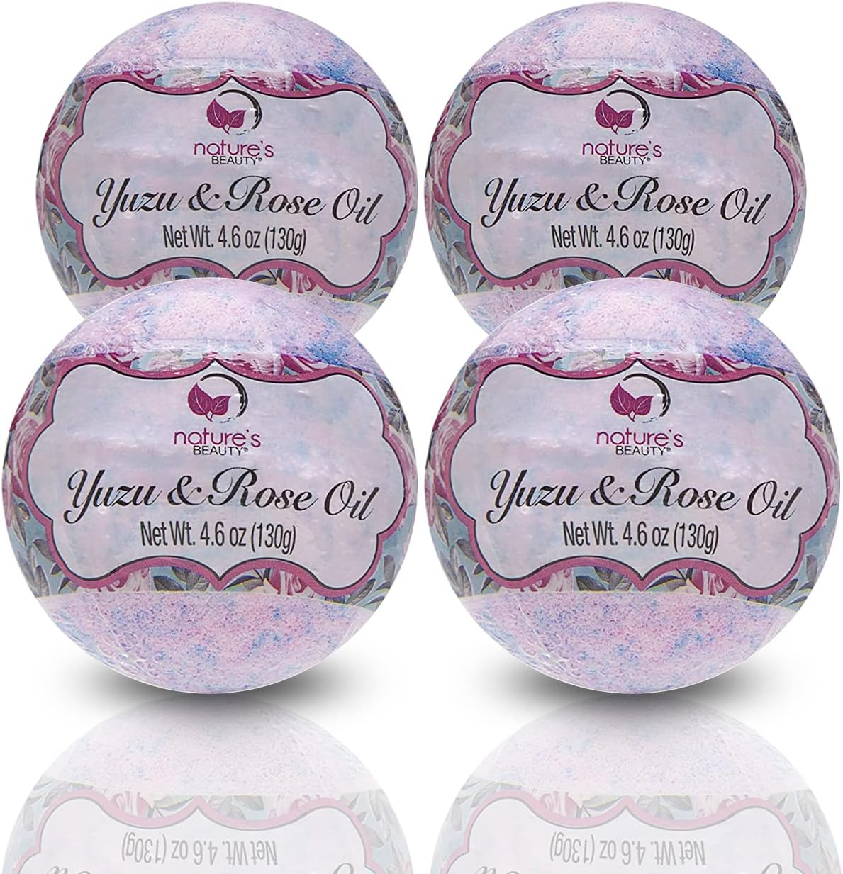 Nature'S Beauty Yuzu & Rose Oil Bath Bomb Multi-Pack - Natural Hand Crafted, Non-Staining, Luxury Fizzy Spa Bomb, Nourish Dull + Dry Skin, Made W/ Coconut Oil + Witch Hazel, 4.6 Oz (4 Pack) image number 4