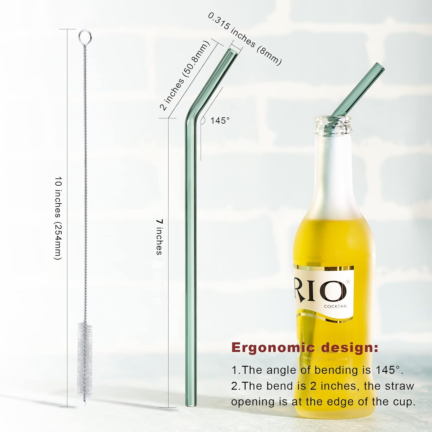 Teal Reusable Straws Glass: Colored Glass Straws Bent Thick 8Mm 9 Inch Long with Travel Case for Iced Coffee and Hot Drinks image number 2