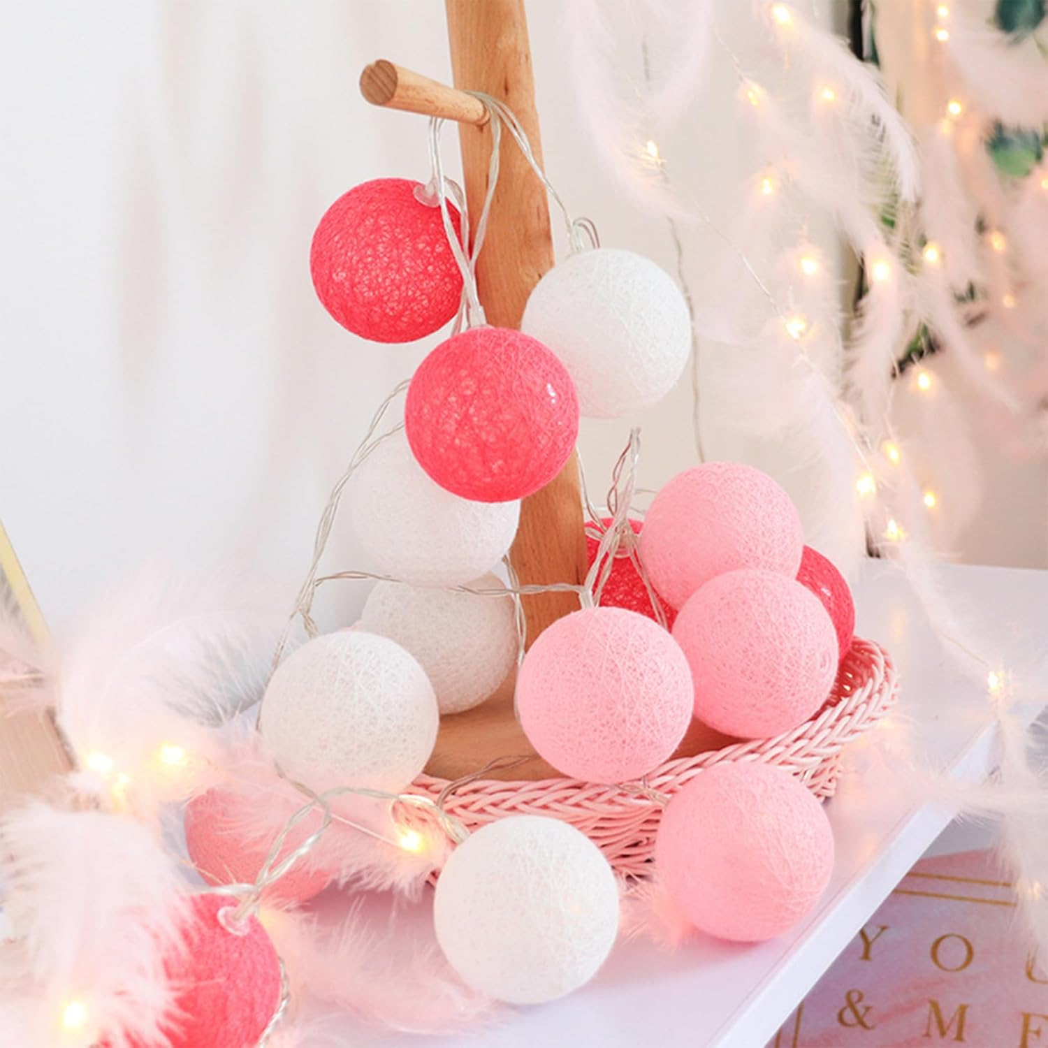 LED Fairy Lights, Cotton Balls, 300 Cm, 20 LED Balls Fairy Lights, Battery Operated, Cotton Ball Fairy Lights for Christmas, Wedding, Children'S Room, Party Decoration image number 1
