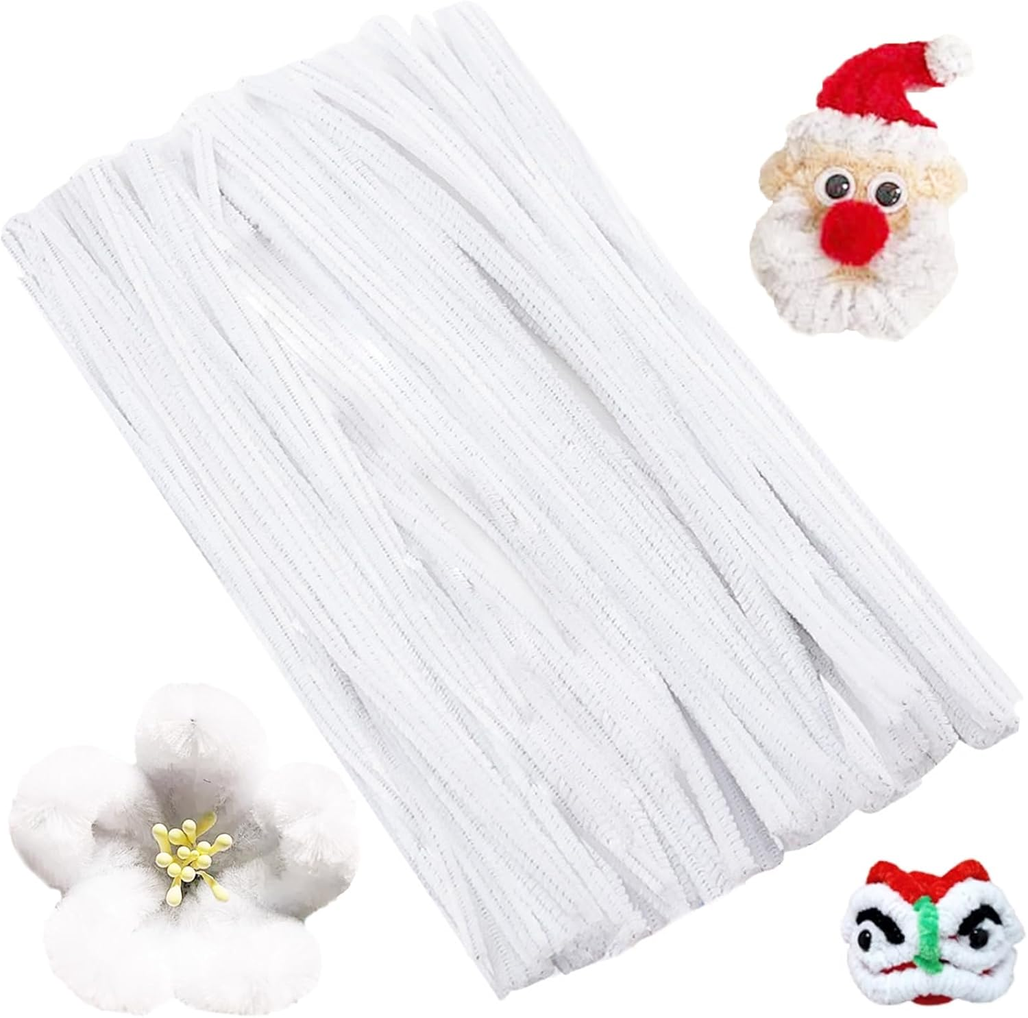 Pack of 100 Pipe Cleaners Chenille Wire 30 Cm Bending Plush Art Pipe Cleaners Colourful Craft Set Bendable DIY Twist Stick Bending Plush Colourful for Crafts and Decorating (White) image number 5