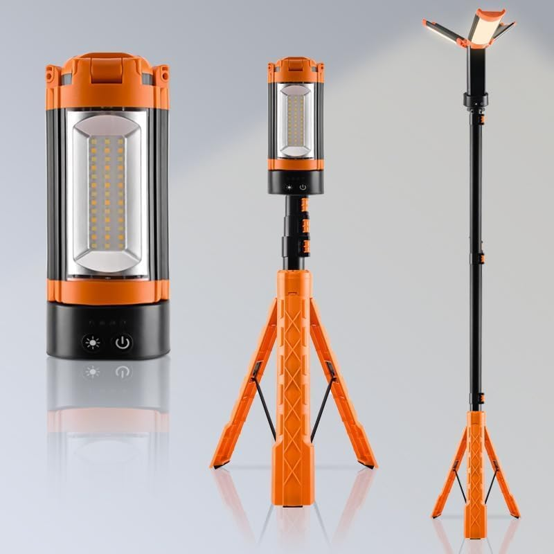 Rechargeable 10000Mah Camping Light with Stand 6.5 Ft Max Height, Cordless Work Light+3 LED Lamp Heads,With SOS Light, 2200 Lumens Dimmable Magnetic Emergency Flashlight with Detachable Tripod, image number 2