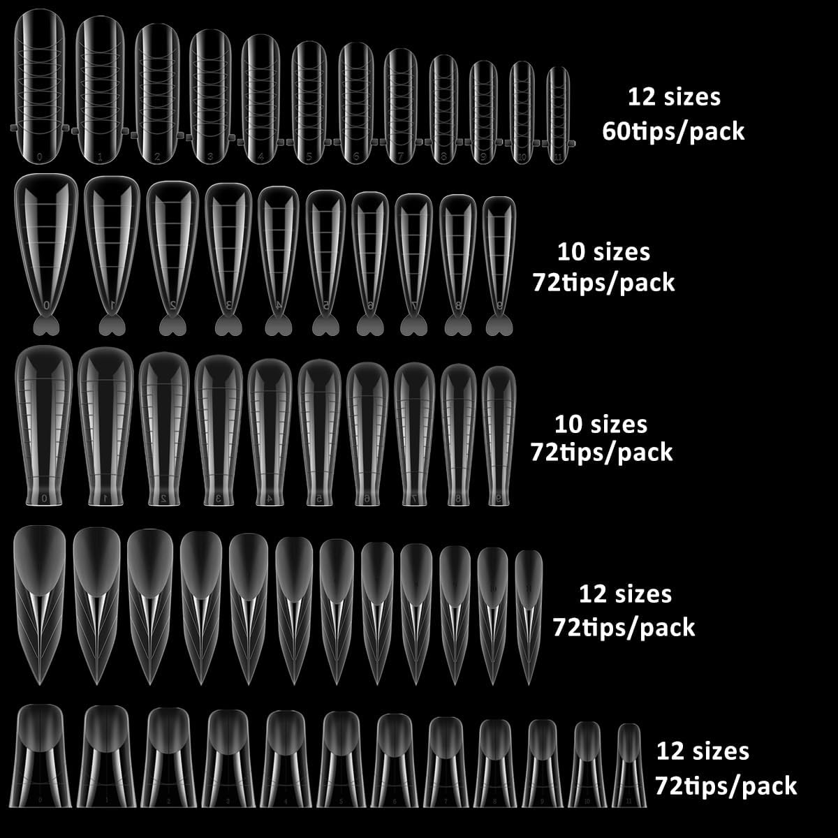 Dual Forms for Polygel, 348PCS Nail Molds for Builder Gel, 12 Sizes Stiletto Ballerina Coffin Dual Forms Poly Gel Nail Tips, Extension Forms with 10PCS Nail Clips, Nail Extension Tools Kit - French Tips Sticker image number 6