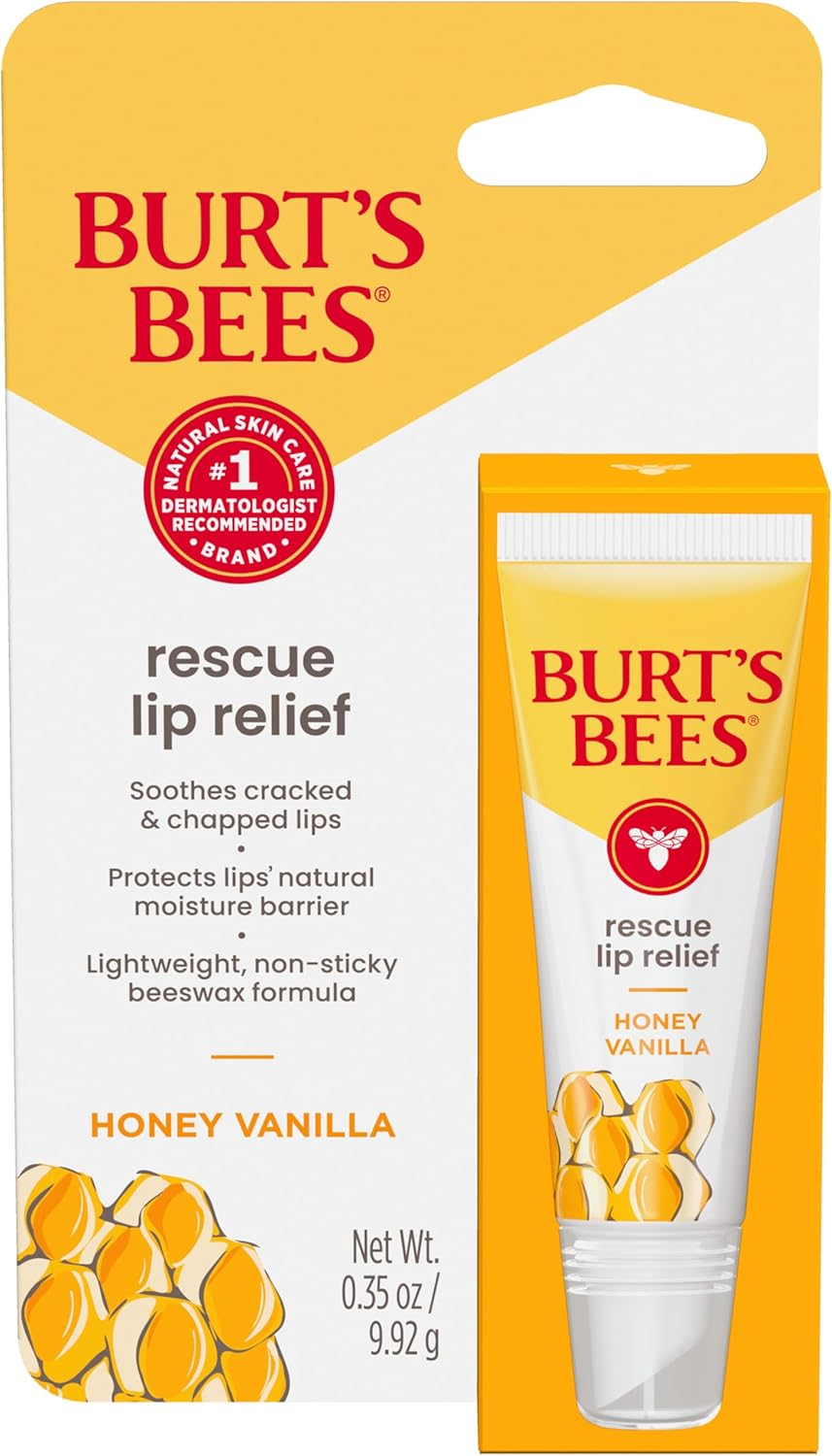 Burt'S Bees Rescue Lip Relief, Honey Vanilla, Hydrating Lip Balm for Dry Cracked Lips, with Responsbily Sourced Beeswax and Shea Butter, 100% Natural Origin, 1 Squeezy Tube, 0.35Oz image number 1