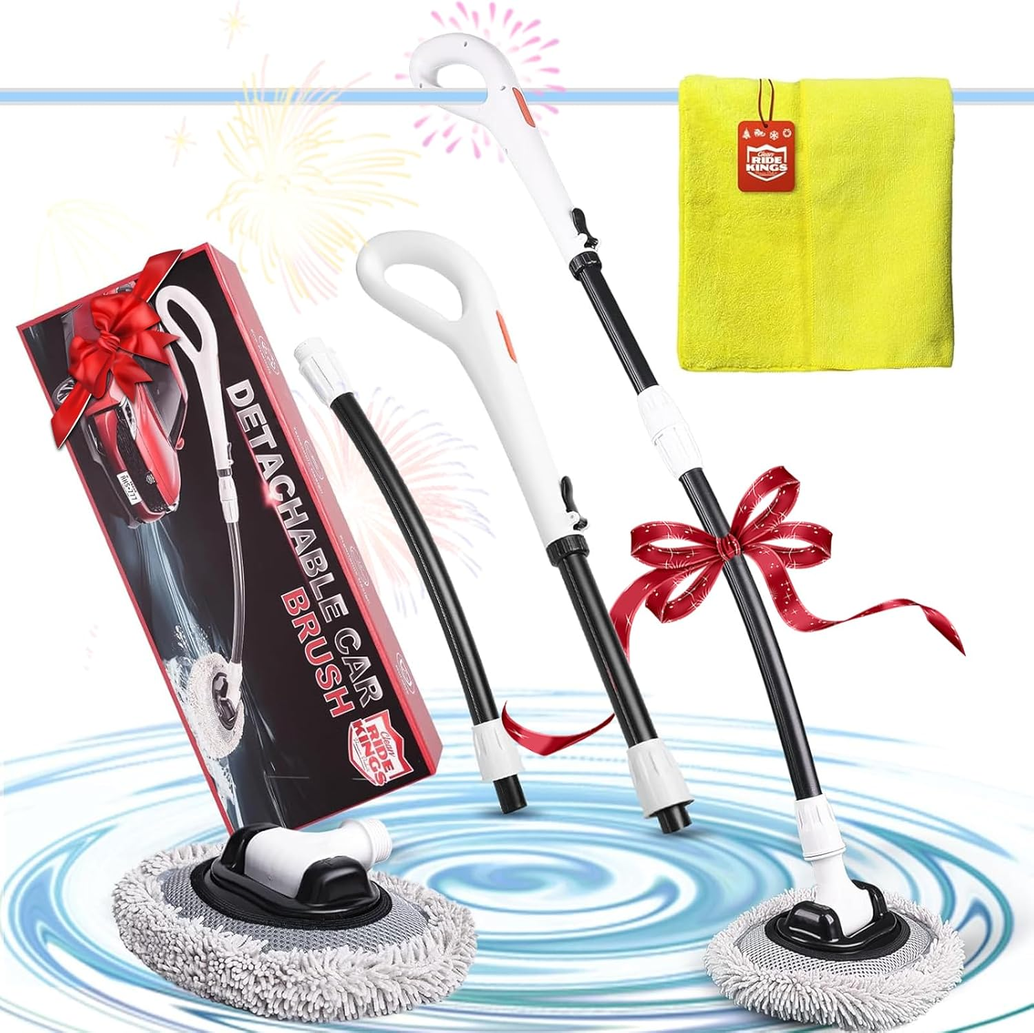 RIDE KINGS Microfiber Car Washing Brush, Automotive Accessories, Extendable Handle, 180&deg; Adjustable, Scratch Free, for Car Cleaning Supplies-White