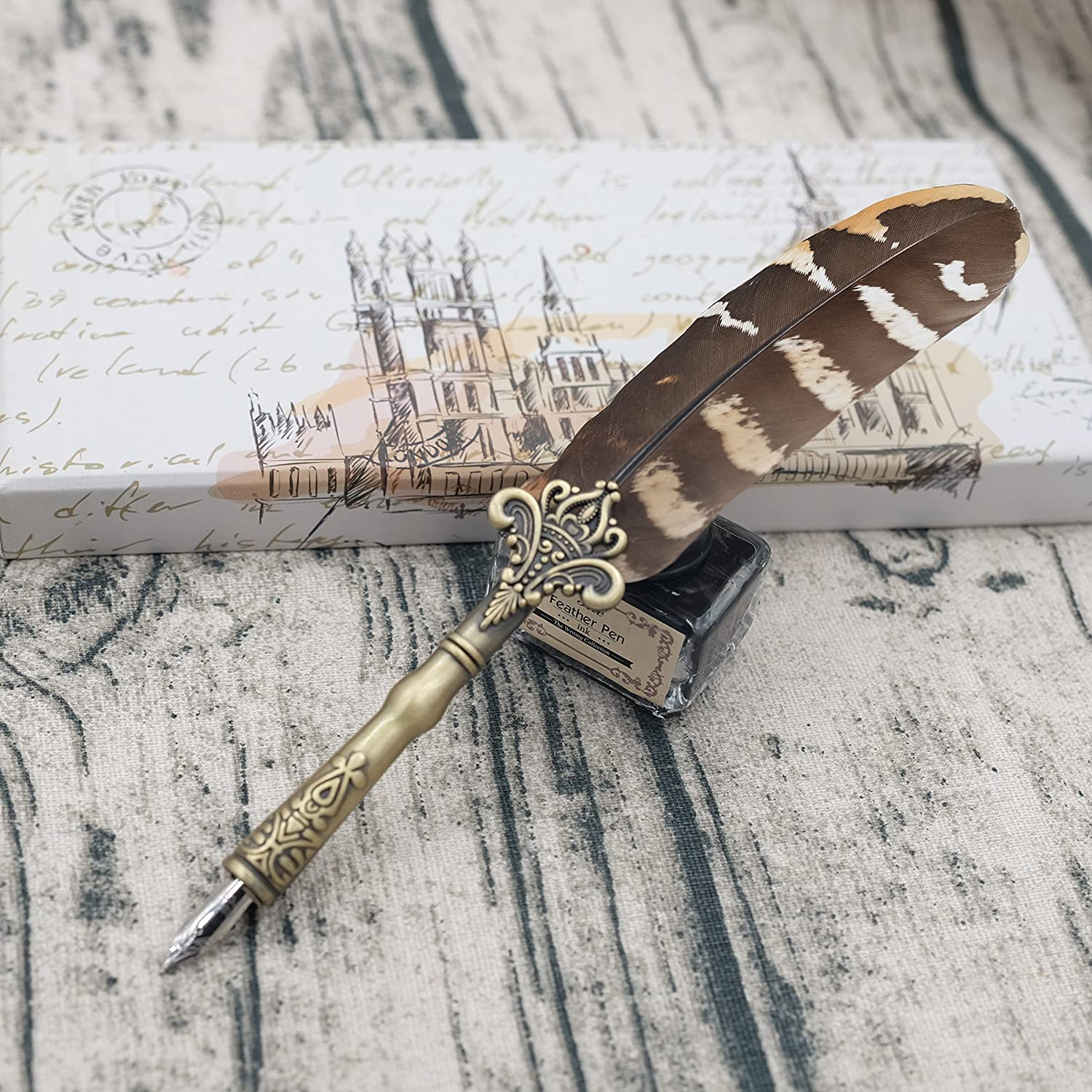 Feather Quill Pen Set Dip Pen with Ink and 6Pcs Stainless Steel Nibs Calligraphy Pen in Gift Box HO-Q-300 image number 3