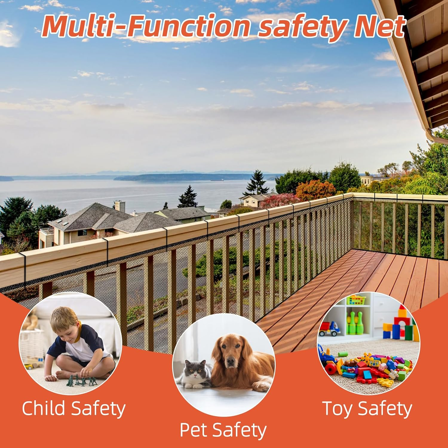 Dovesail Banister Guard 10 Ft L X 3 Ft H, Deck Safety Net for Baby Proofing, Balcony Mesh Netting, Stairway Deck Rail Mesh Netting for Child Safety, Pet Safety & Toy Safety &ndash; Black image number 4